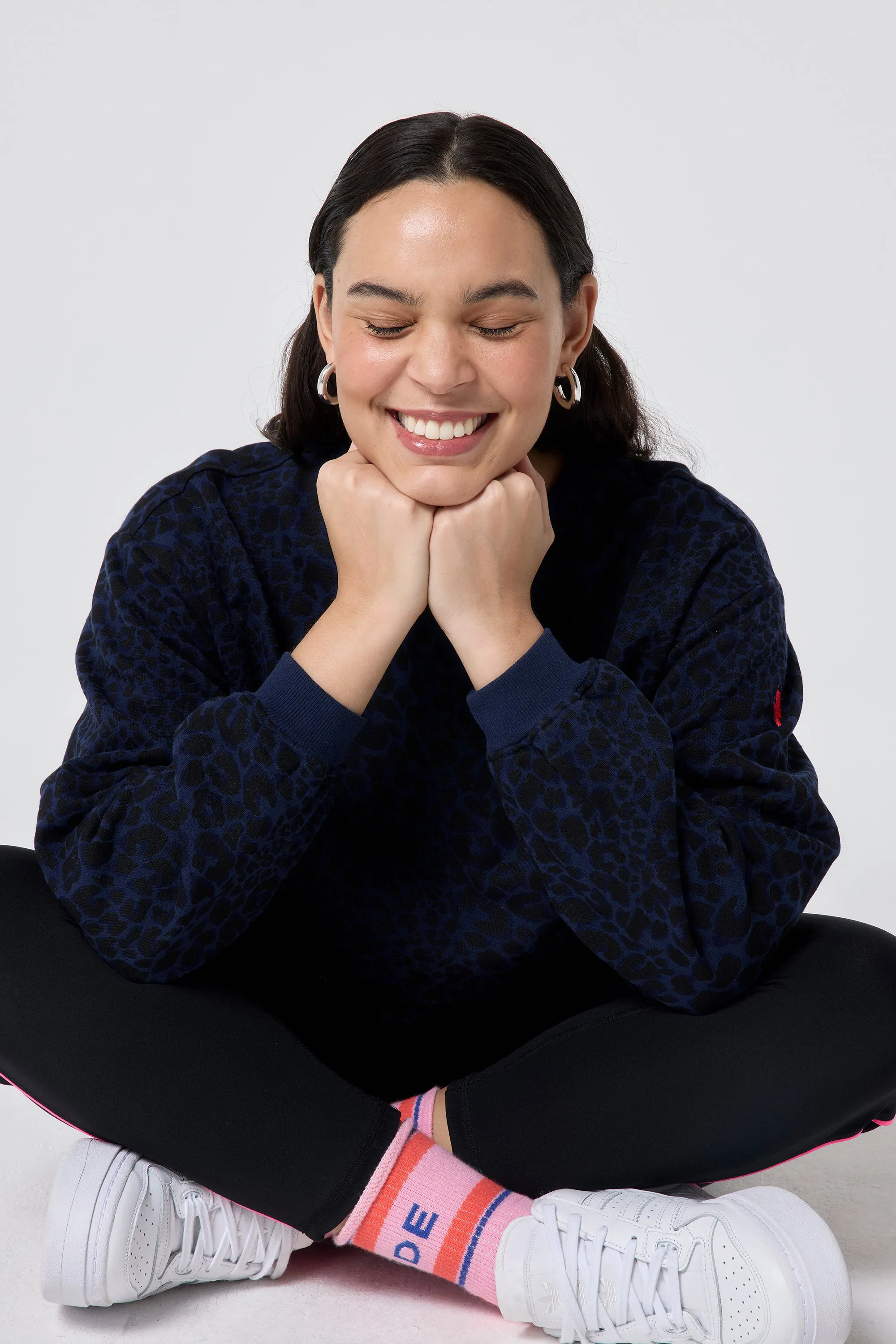 product ombre gradient Navy with Black Rock and Roll Leopard Oversized Sweatshirt