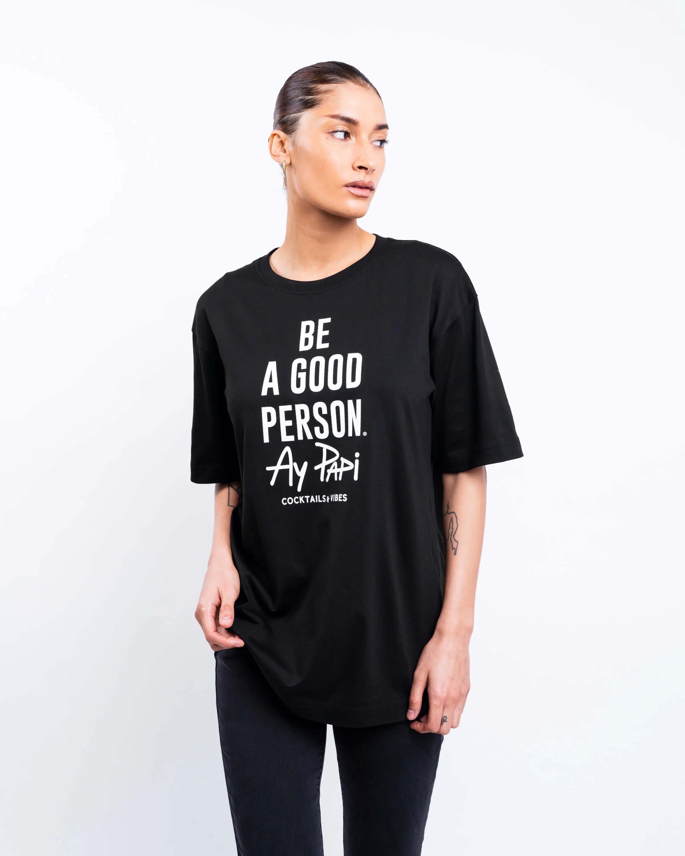 SlimFit BE A GOOD PERSON X AY PAPI T-Shirt - Black