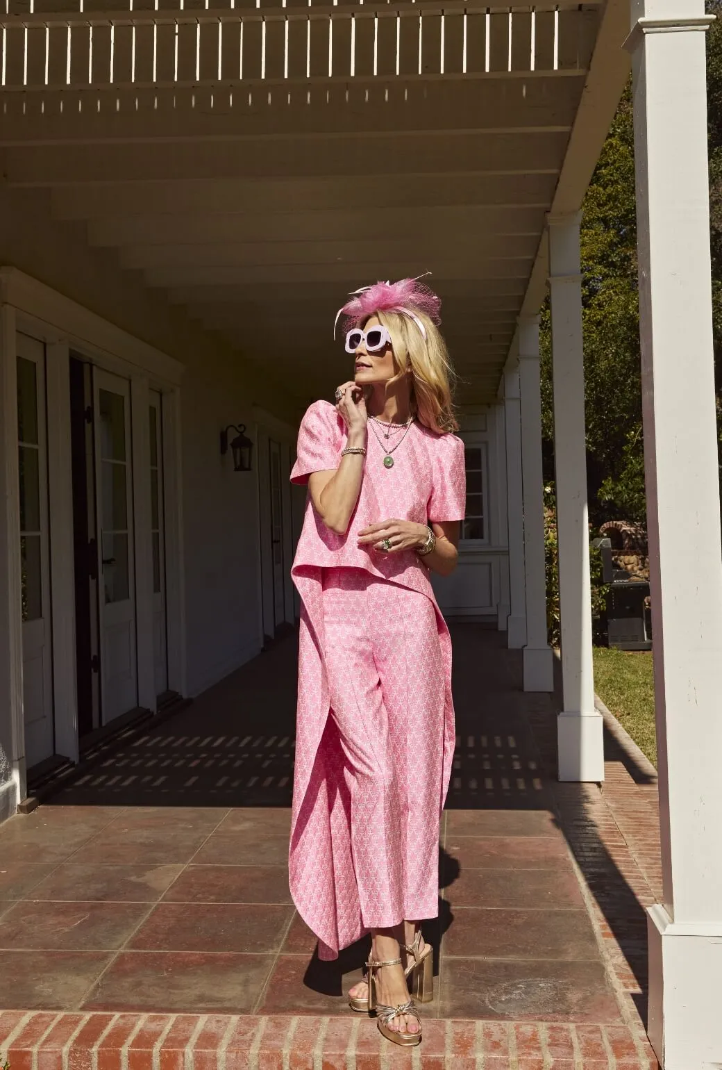 Run for the Roses Cropped Cigar Pant - Pink Damask Wrinkle Free Fabric