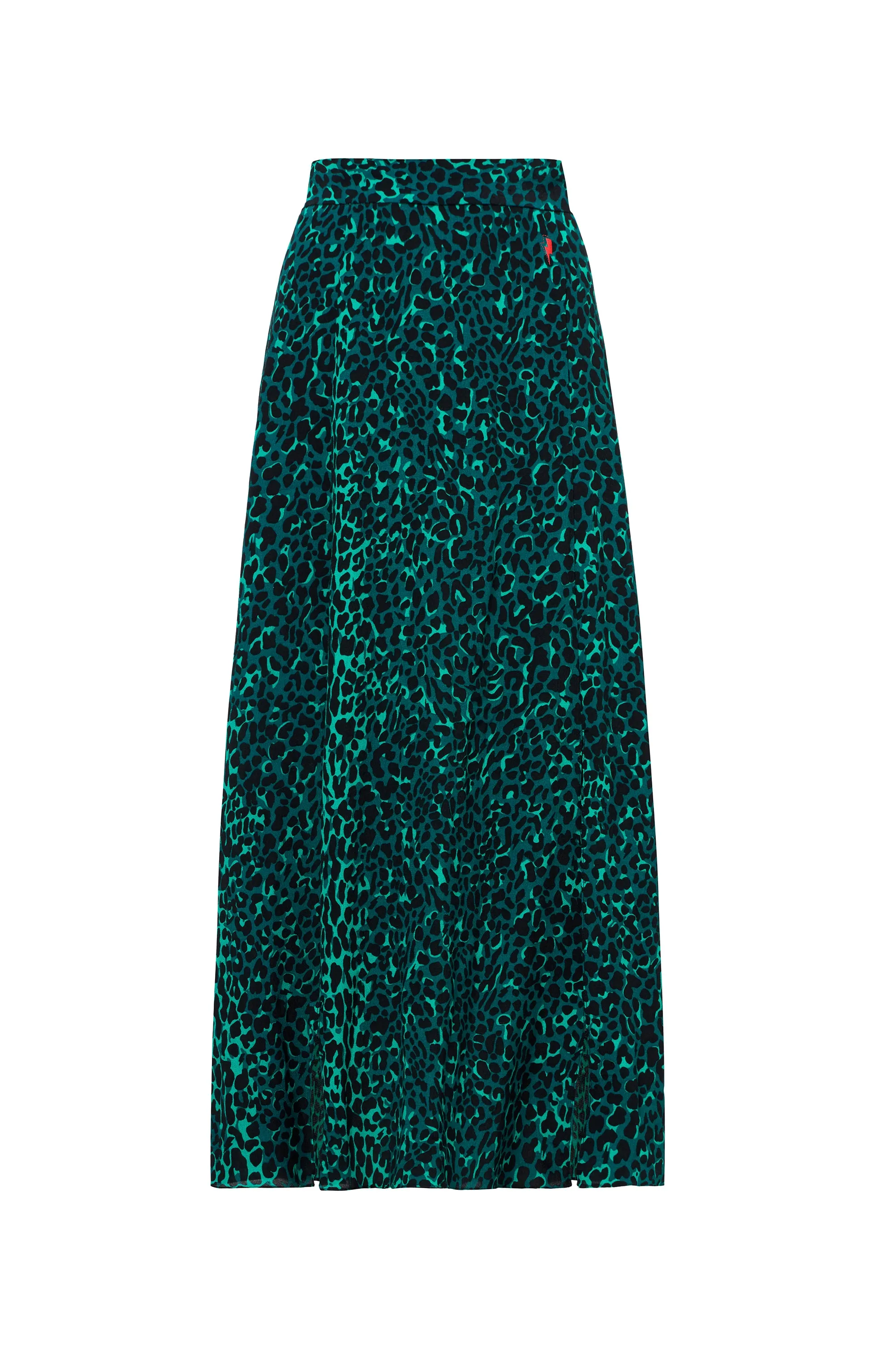 Green with Black Wild Leopard Side Split Skirt Wrinkle Resistant No Ride Up