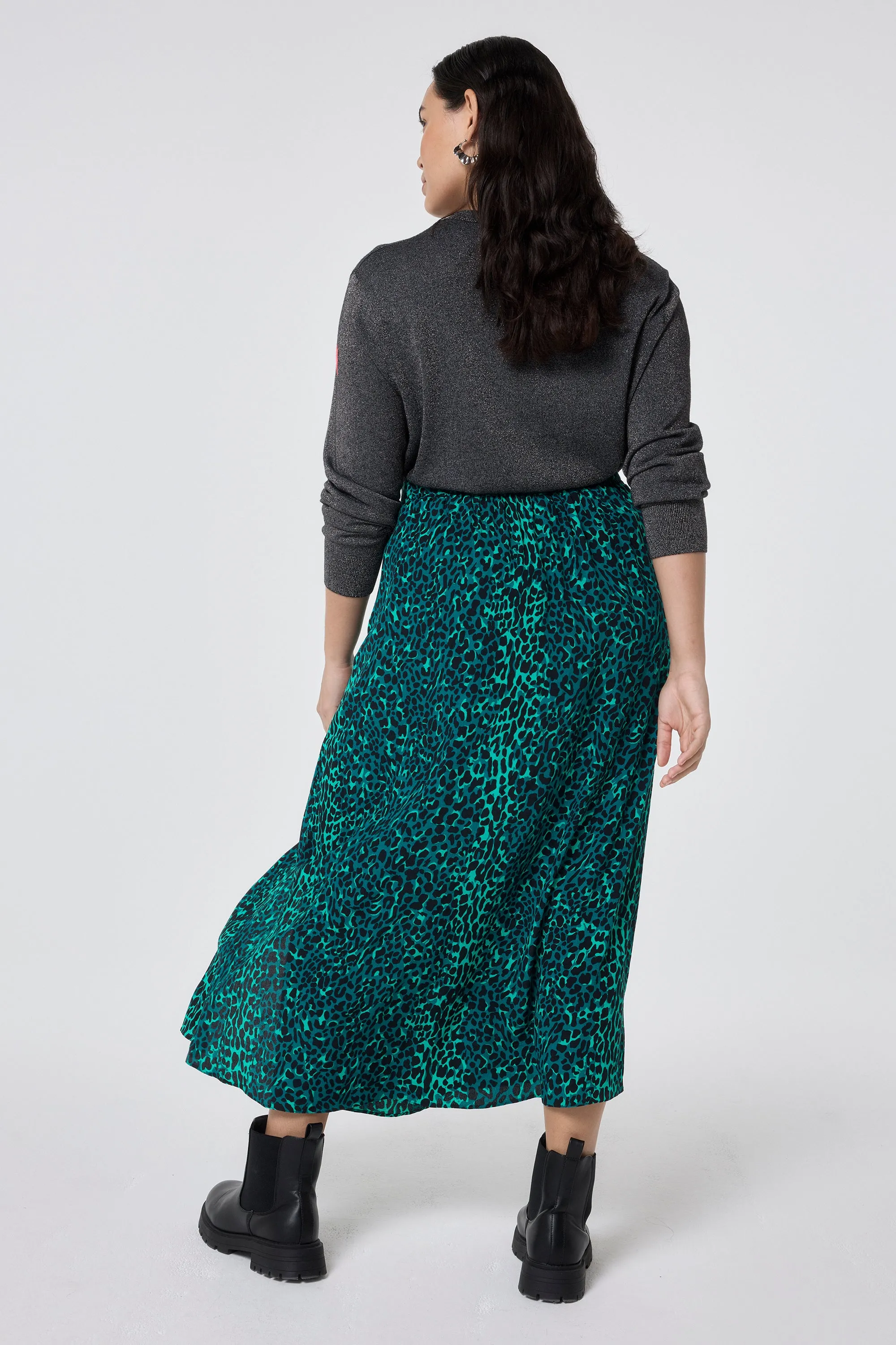 Green with Black Wild Leopard Side Split Skirt Outfit Mood All Occasion