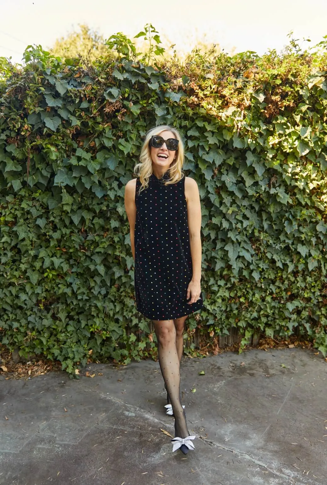 Street Flex Buckle-Detail MINI Mod Dress - Embroidered Dot Black Velvet