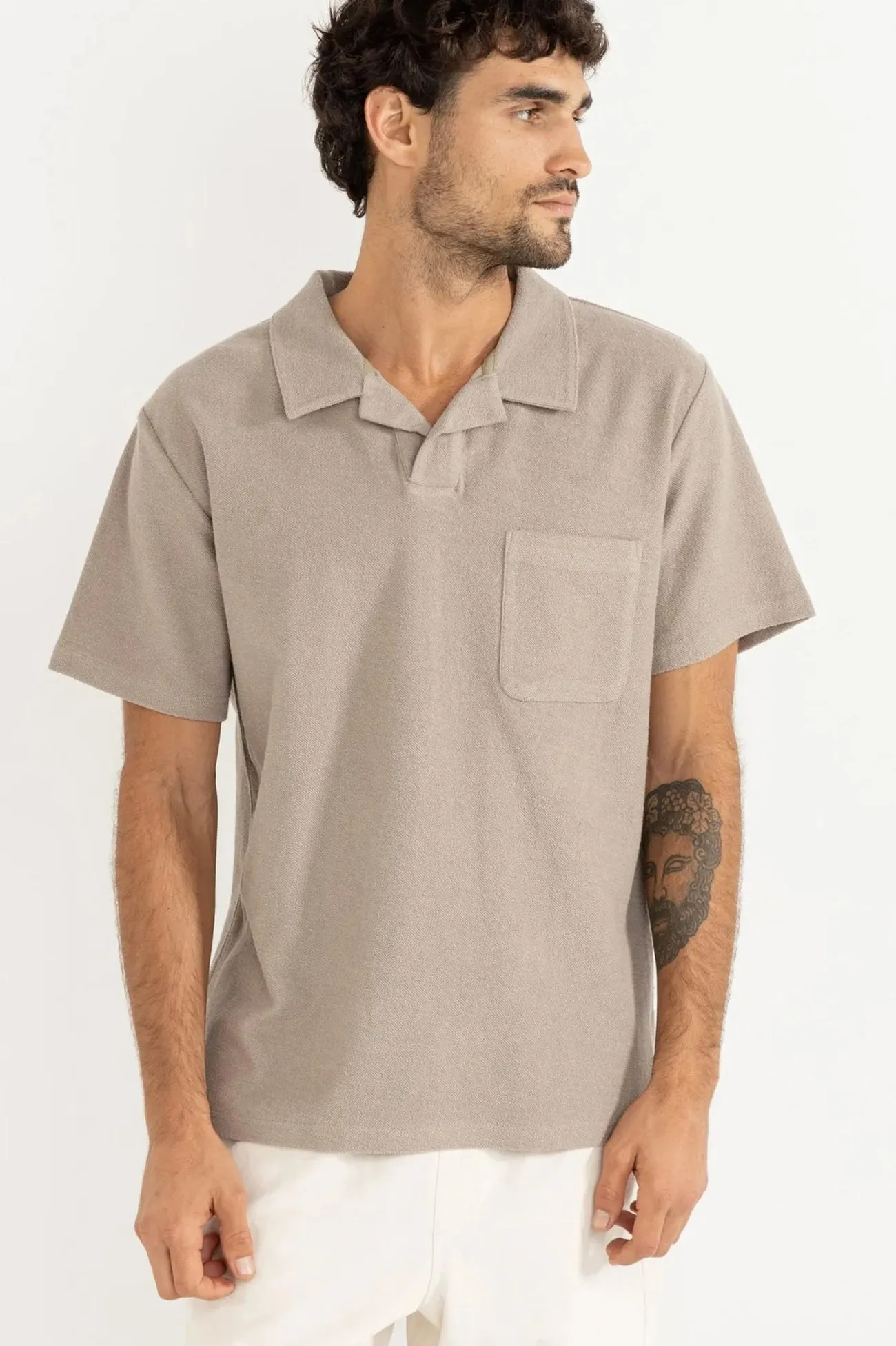Vintage Terry Polo Stone Brushed Microfiber Surface Contrast Stitching