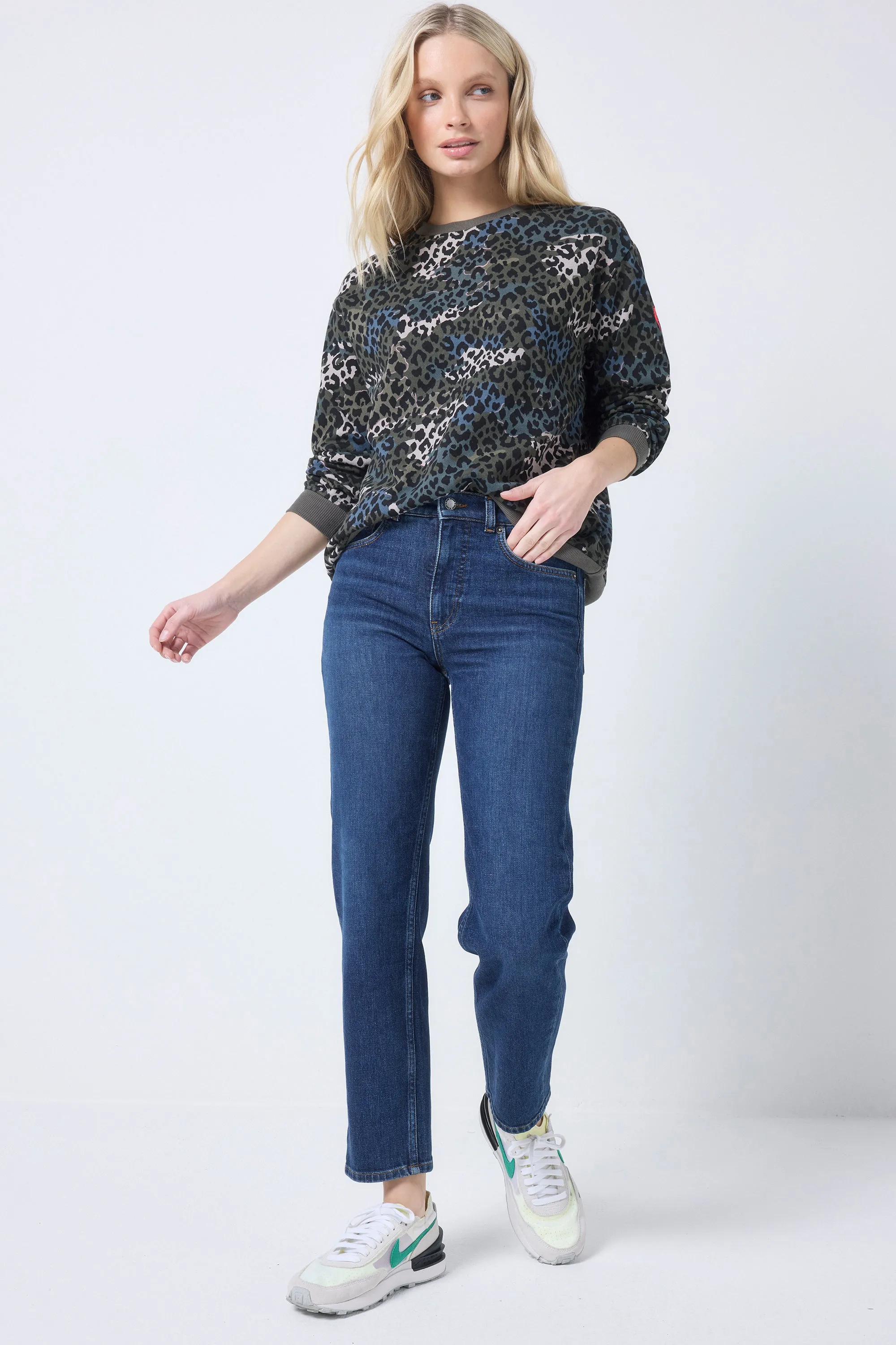 Khaki with Green Wild Camo Oversized Sweatshirt Stylish Essentials Shrink resistant