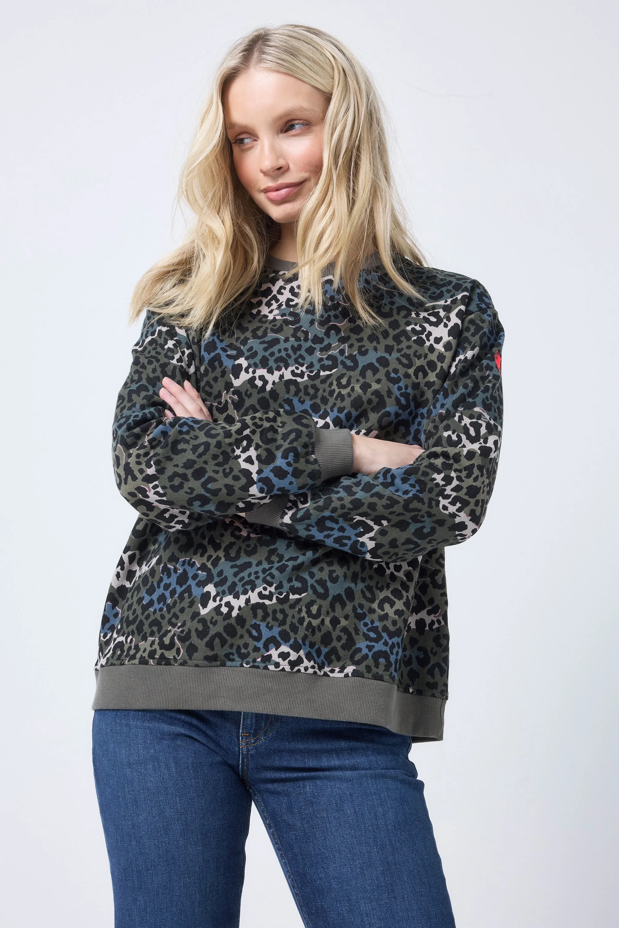 Khaki with Green Wild Camo Oversized Sweatshirt Weekend Relaxed