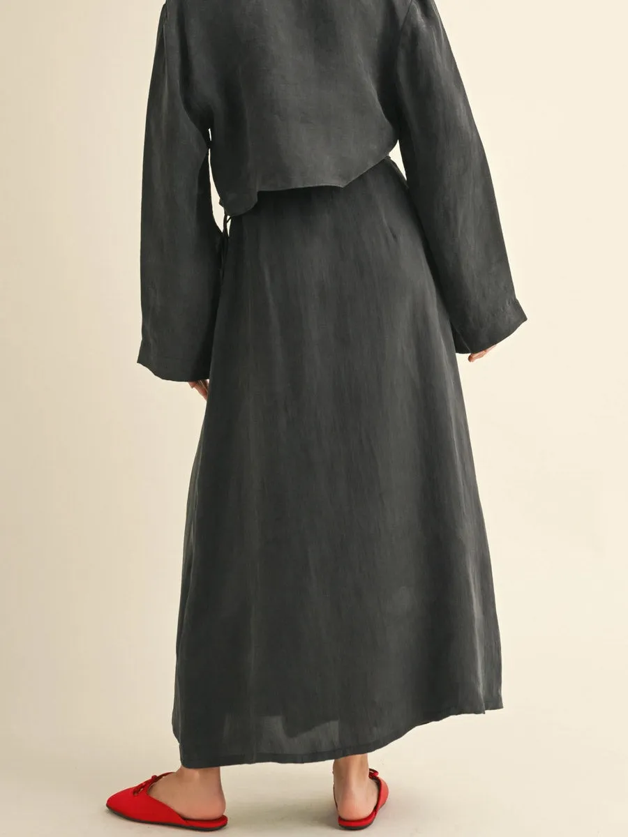 VISCOSE LONG WRAP SKIRT - BLACK Chilly Day Ready