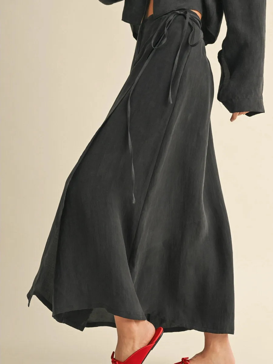 VISCOSE LONG WRAP SKIRT - BLACK Tight Fit SlimFit