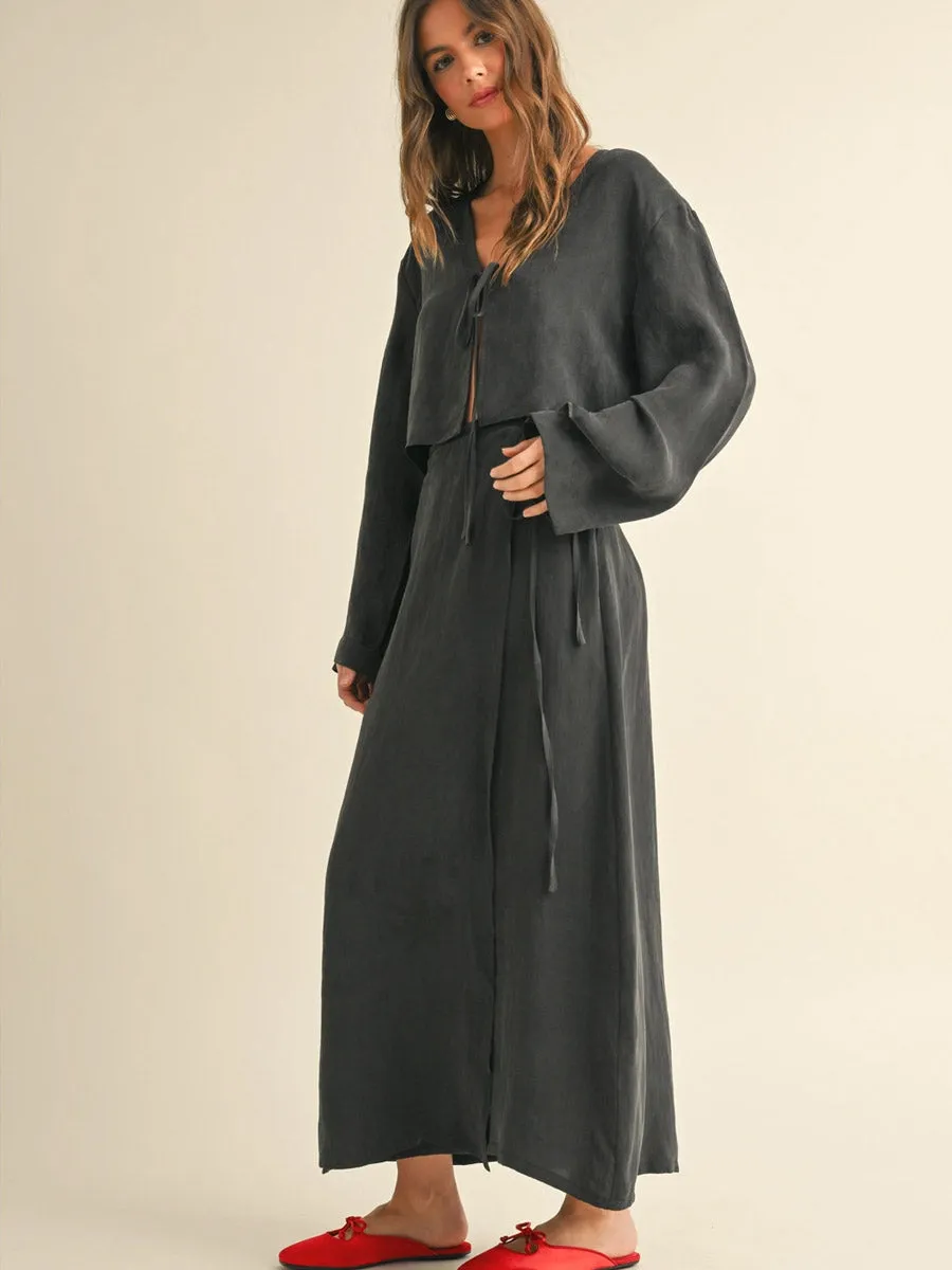 VISCOSE LONG WRAP SKIRT - BLACK Work Essential