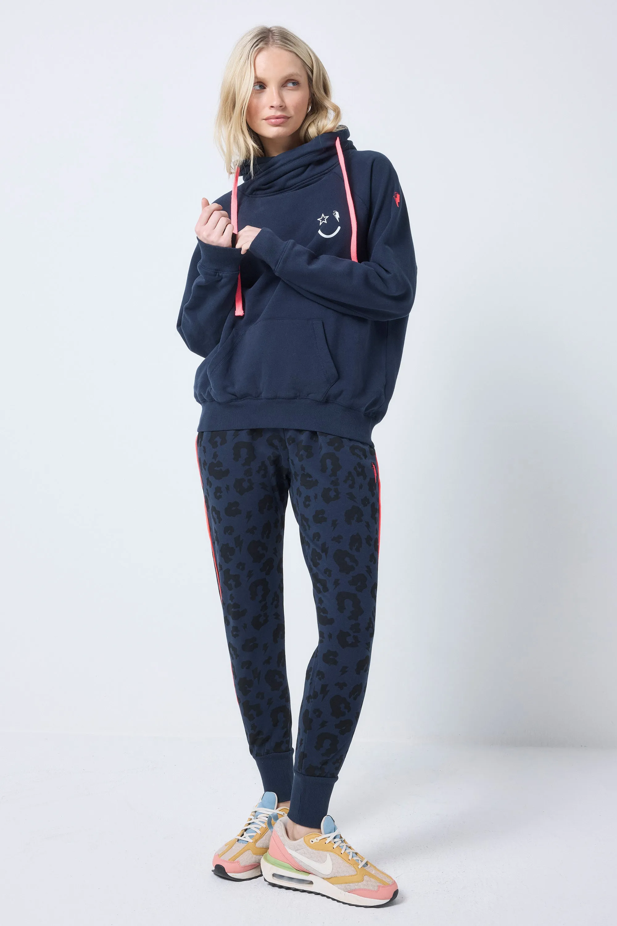 Navy Cowl Neck Hoodie Seal like Cozy Design