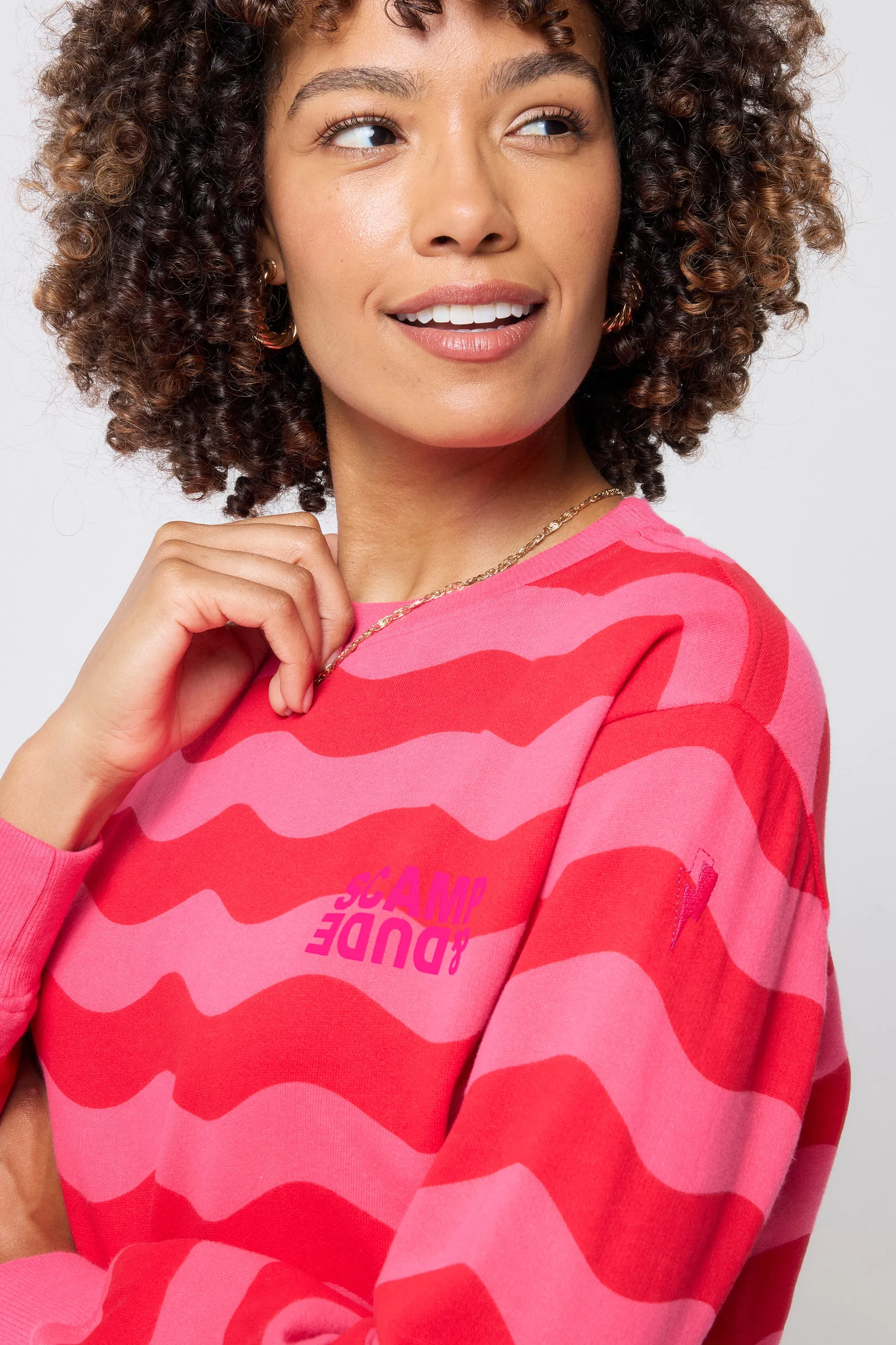 Everyday Essential Red and Pink Wave Stripe Oversized Sweatshirt