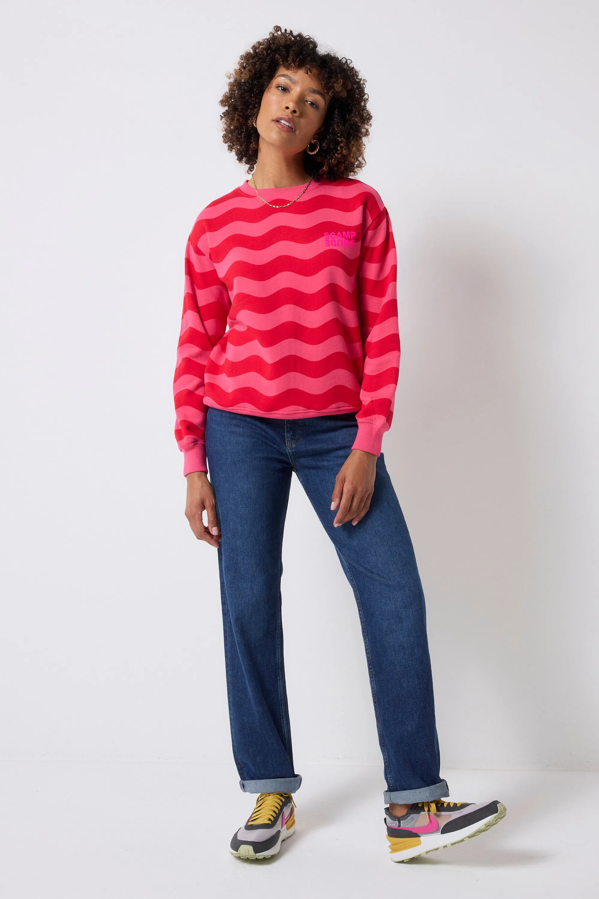 Go-To Layer product thermal lining insulation Red and Pink Wave Stripe Oversized Sweatshirt