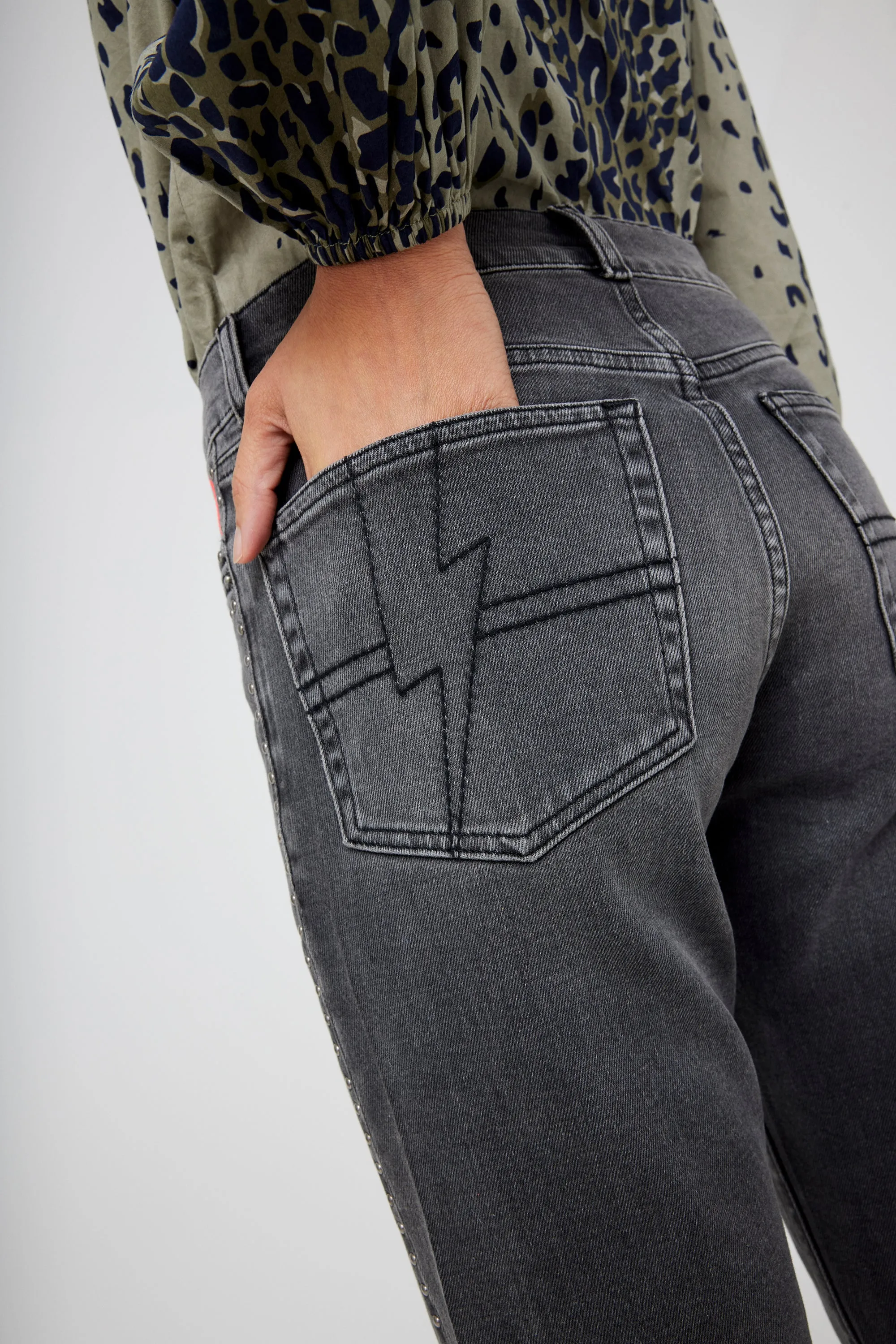 Sport Performance Design Washed Black Studded Boyfriend Jeans
