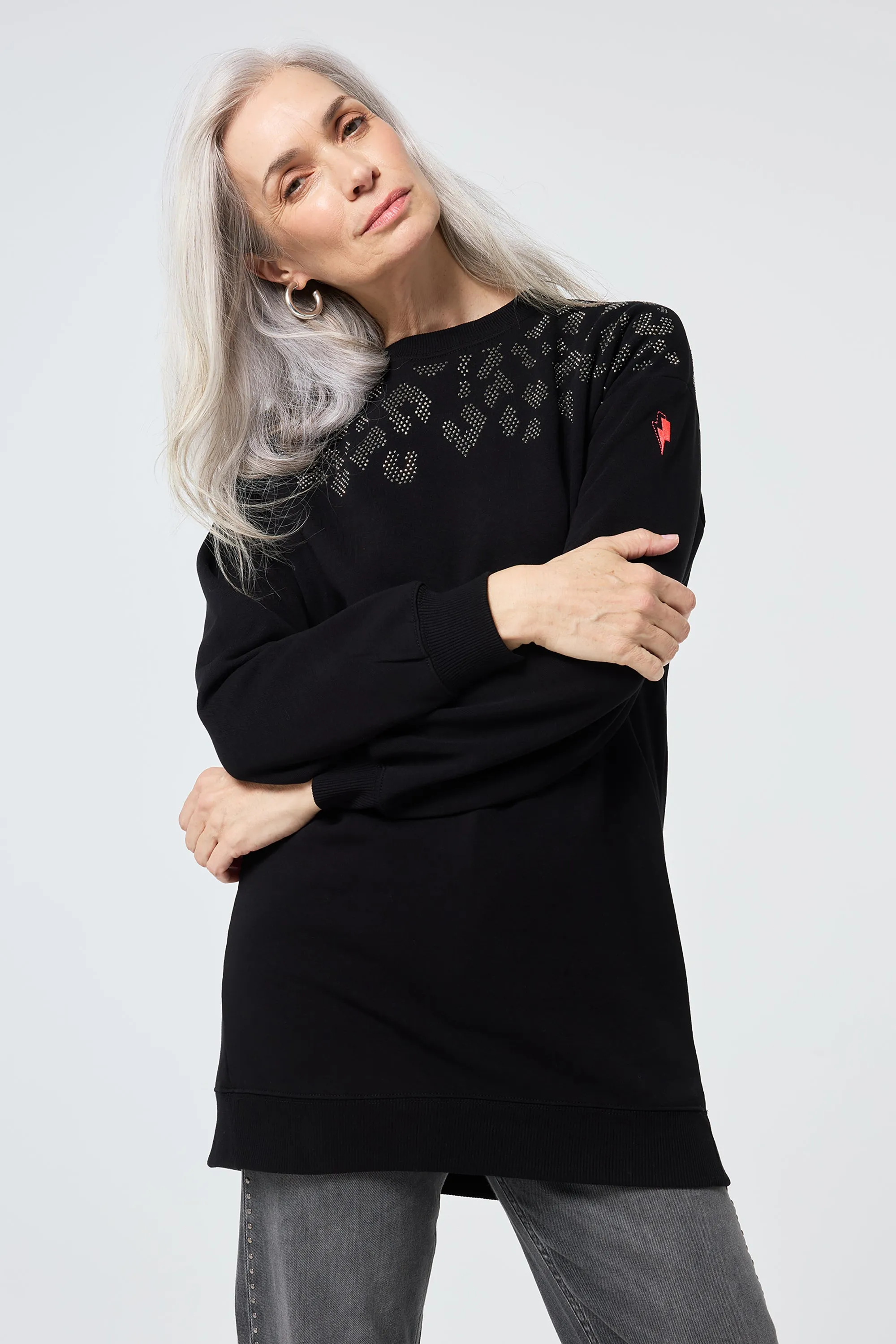 Fresh Active Black with Silver Studded Leopard Oversized Tunic