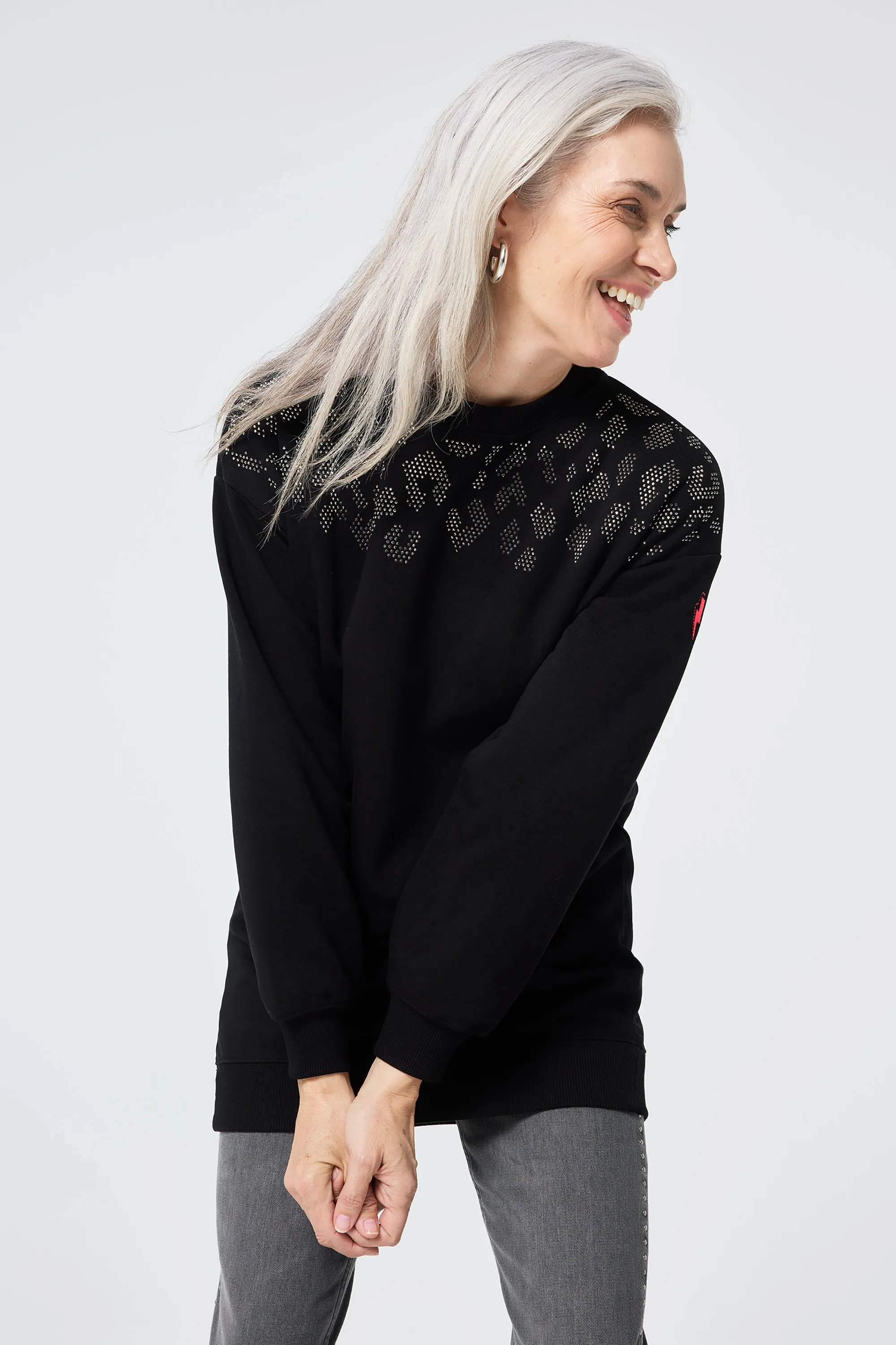 Black with Silver Studded Leopard Oversized Tunic Trendy Fashion