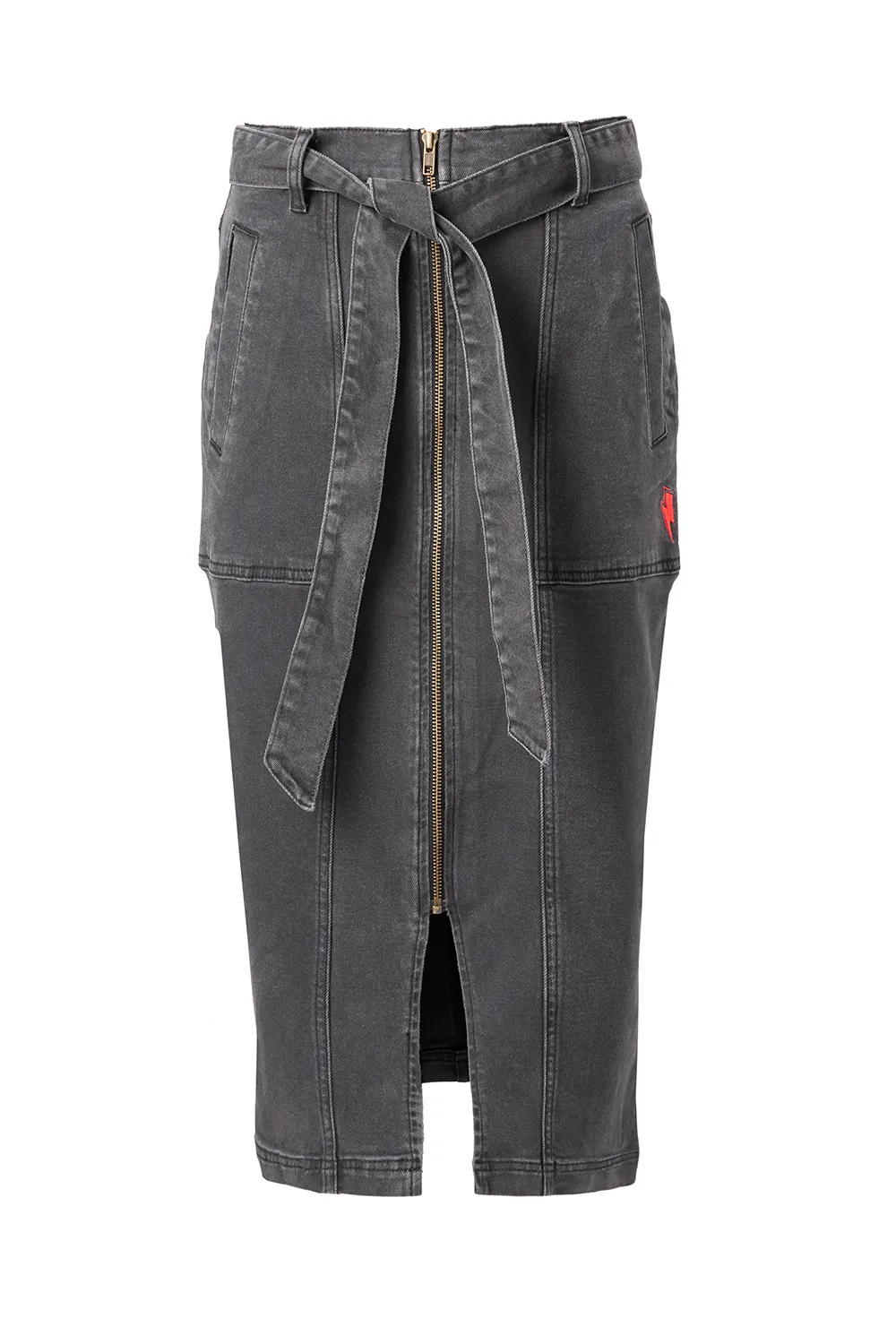 Washed Black Zip Detail Denim Midi Skirt Convertible Style