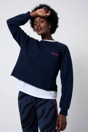 Washed Navy Cropped Sweatshirt chain accents