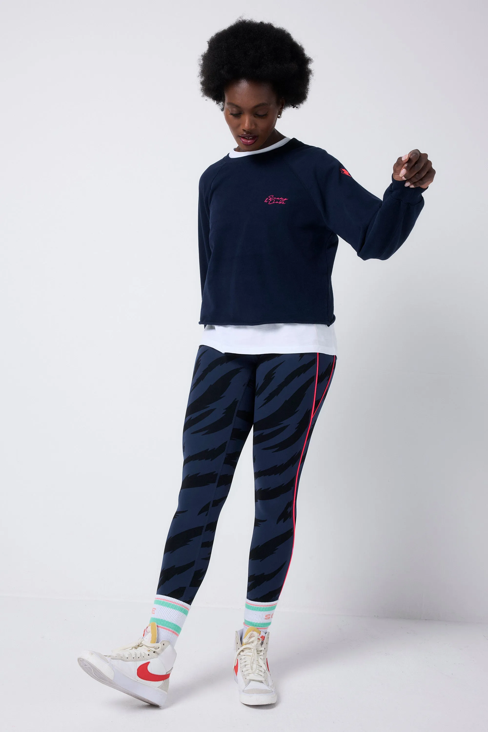Urban Cool Fashion Flex Washed Navy Cropped Sweatshirt