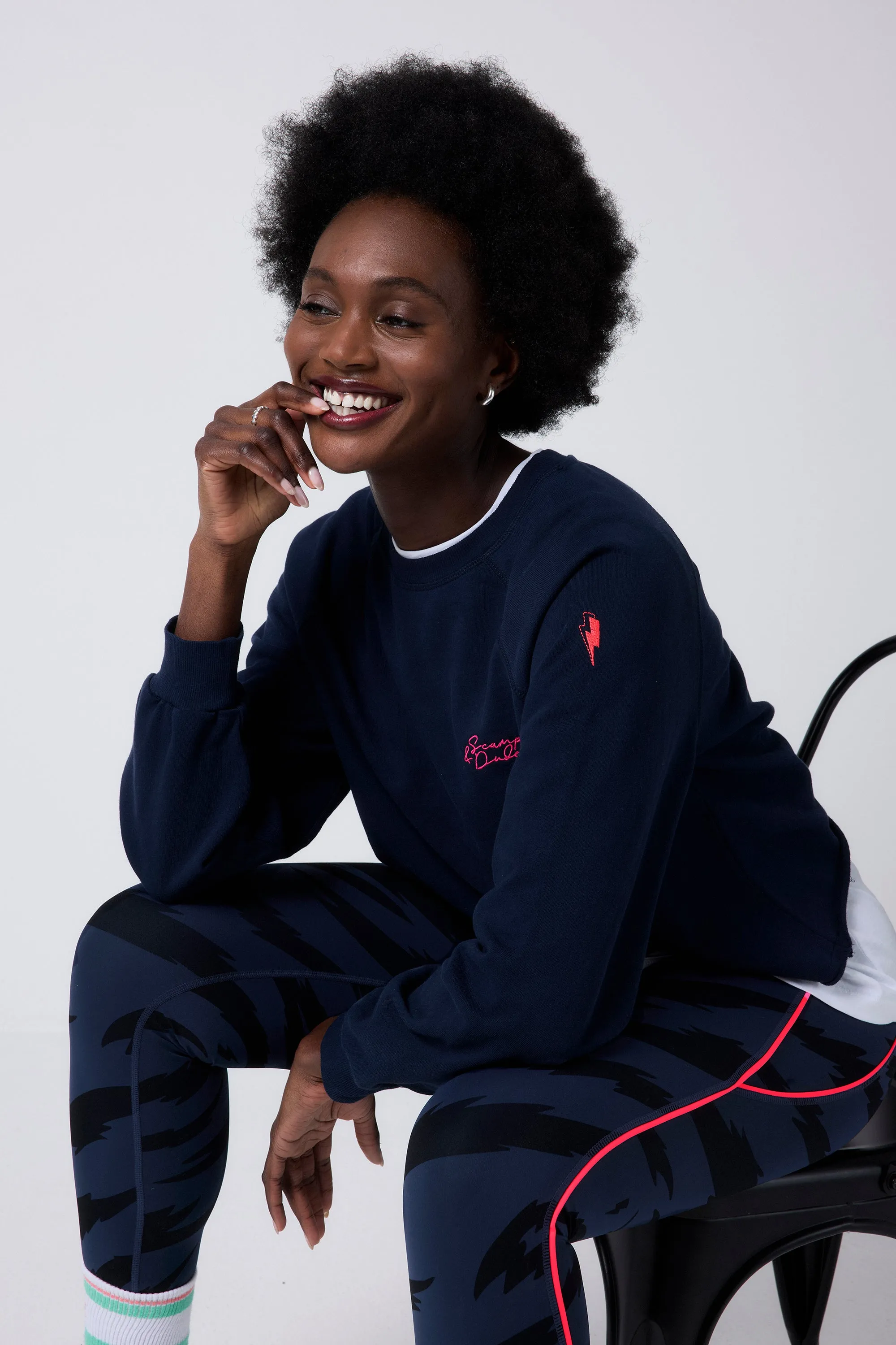 Washed Navy Cropped Sweatshirt keychain accents