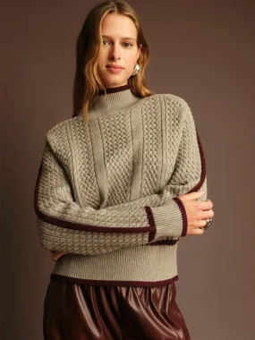 ResilientStretch KEVIN TURTLENECK SWEATER - LIGHT GREY W/WINE DETAIL