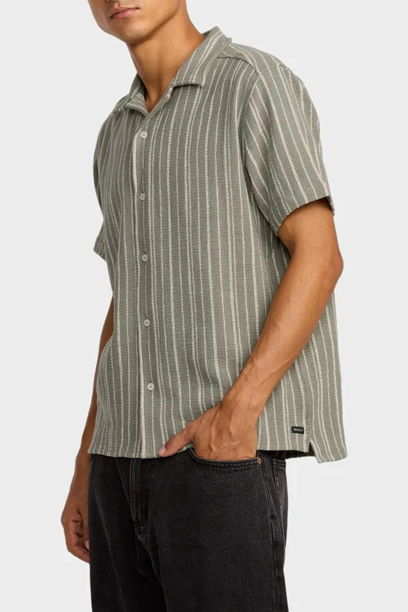 NonIrritating Stitching EcoCertified Vacancy Stripe Short Sleeve Light Olive
