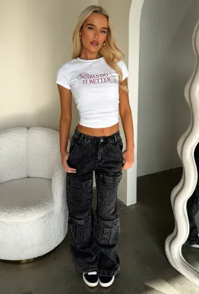 Tailored Cut Adalia Mid Rise Wide Leg Jeans - Black Acid Wash