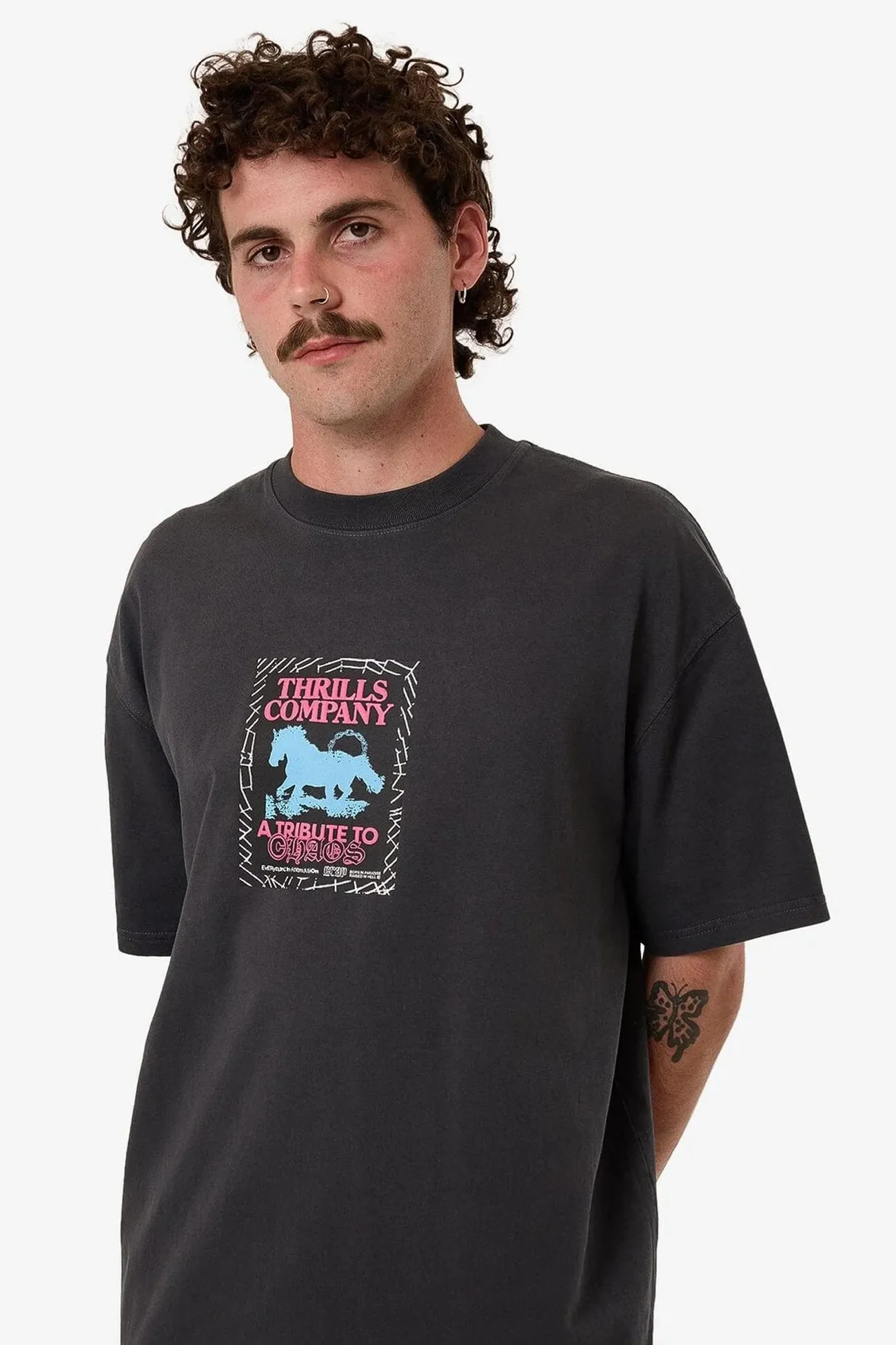 NonChafing Fabric Chain Of Formation Box Fit Oversize Tee Dark Charcoal