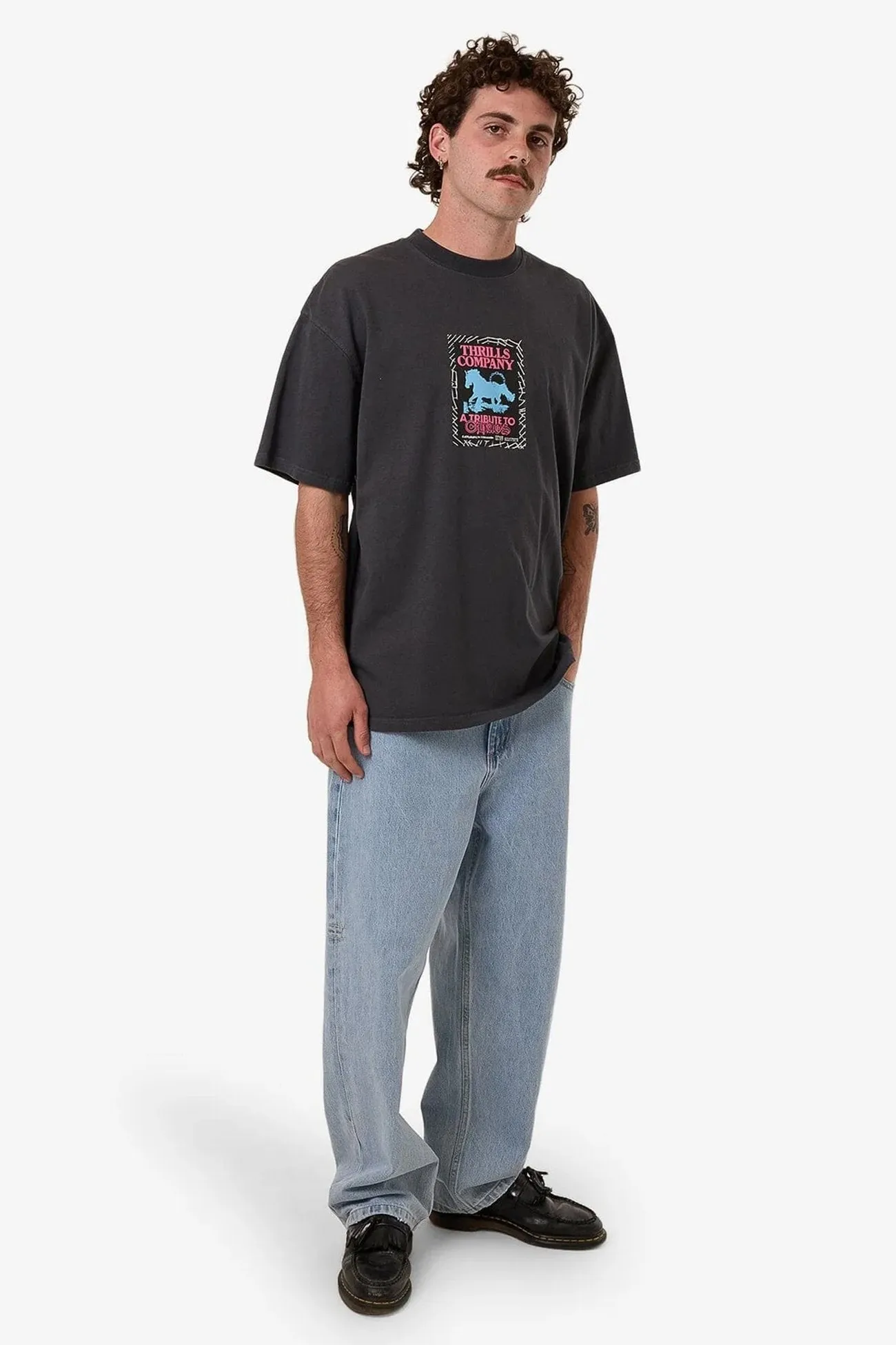 EthicallySourced Placket Detailing Chain Of Formation Box Fit Oversize Tee Dark Charcoal