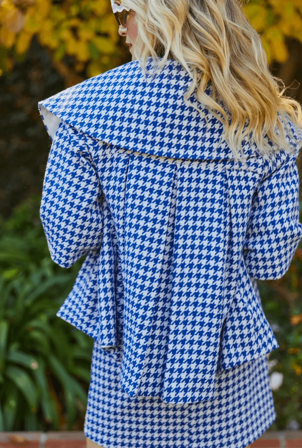 BF Cropped Car Coat -  Blue Houndstooth Easy Clean Material All Season