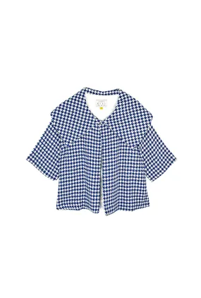 Wind Protection FlexibleHoodDesign BF Cropped Car Coat -  Blue Houndstooth
