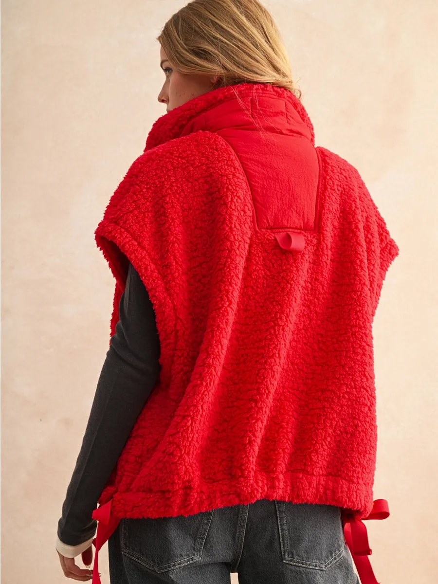 ColorfastMaterial CushionedSupport TEDDY FABRIC UTILITY VEST JACKET - RACING RED