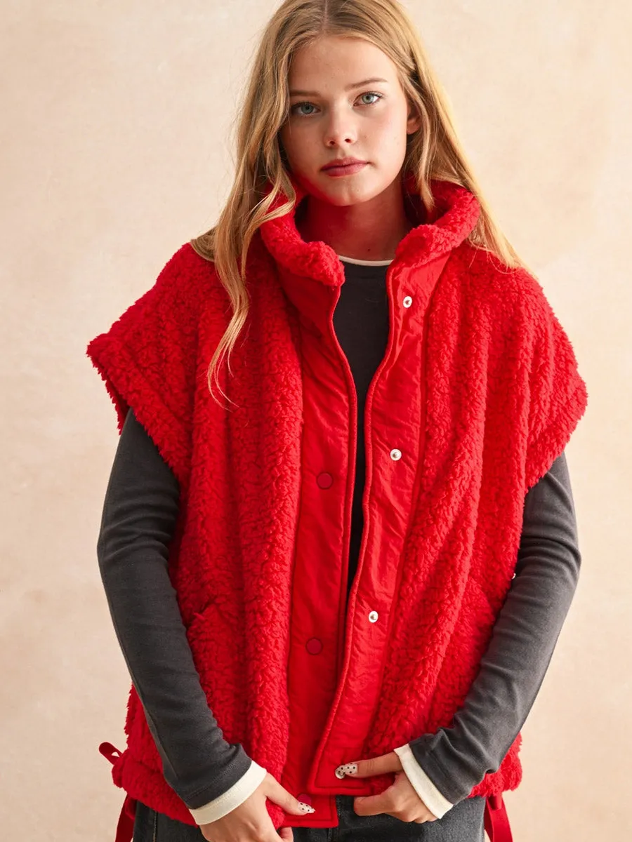 TEDDY FABRIC UTILITY VEST JACKET - RACING RED Neutral Tone Stitching Compression Fit Technology