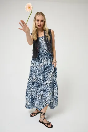 Timeless Energy White with Blue and Grey Cheetah Maxi Sundress