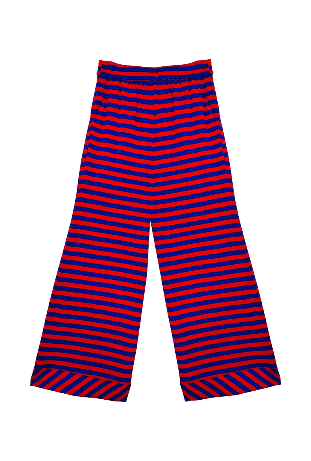 Compression Fit Wide Leg Knit Trouser - Red & Blue Stripe