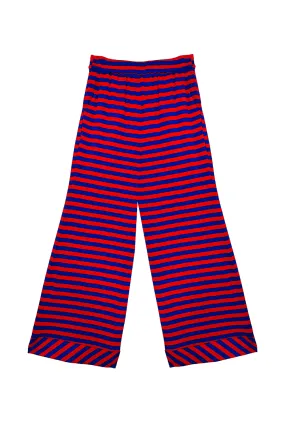 Compression Fit Wide Leg Knit Trouser - Red & Blue Stripe