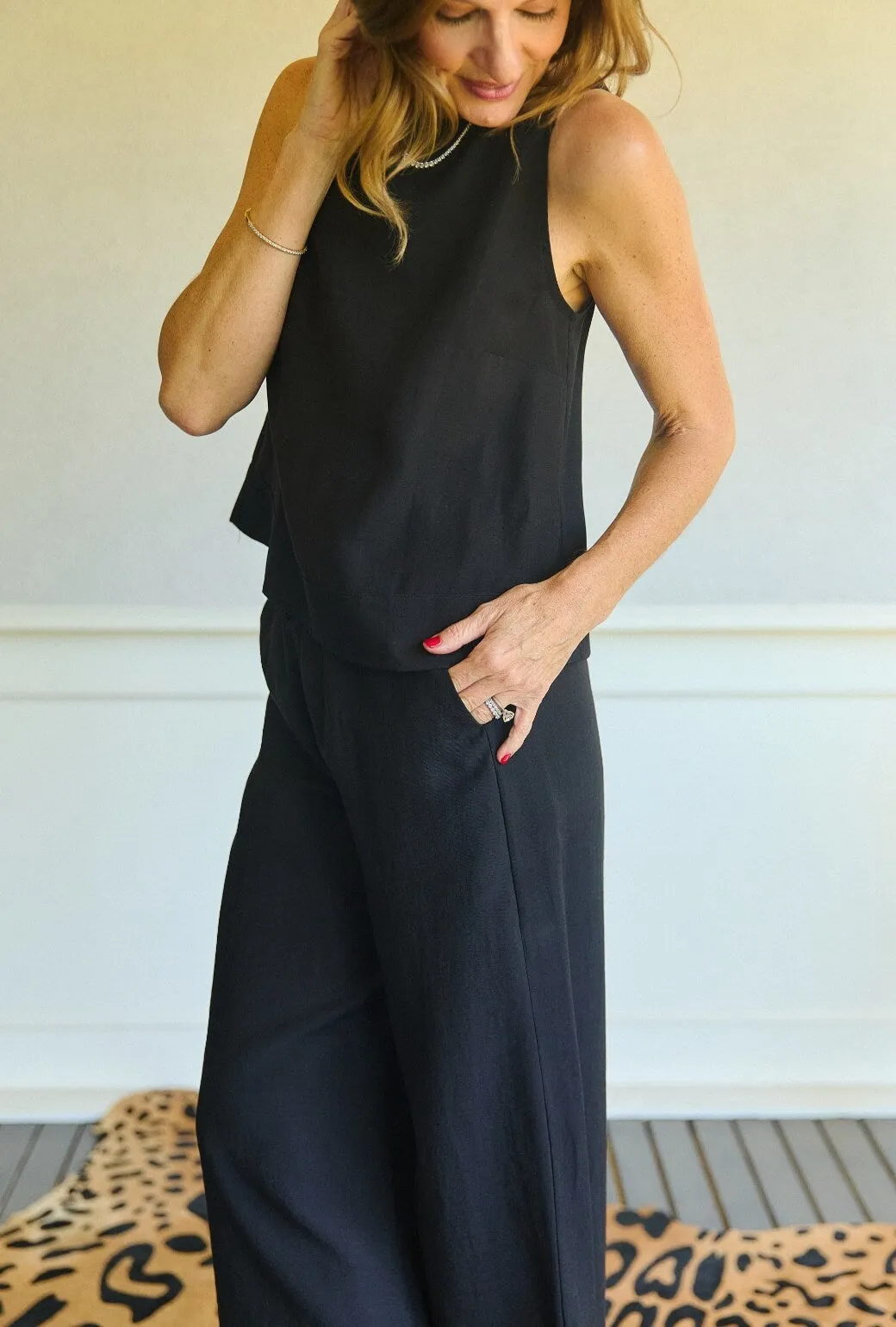 Wide Leg Trouser - Black Organza Tear Resistant Fabric