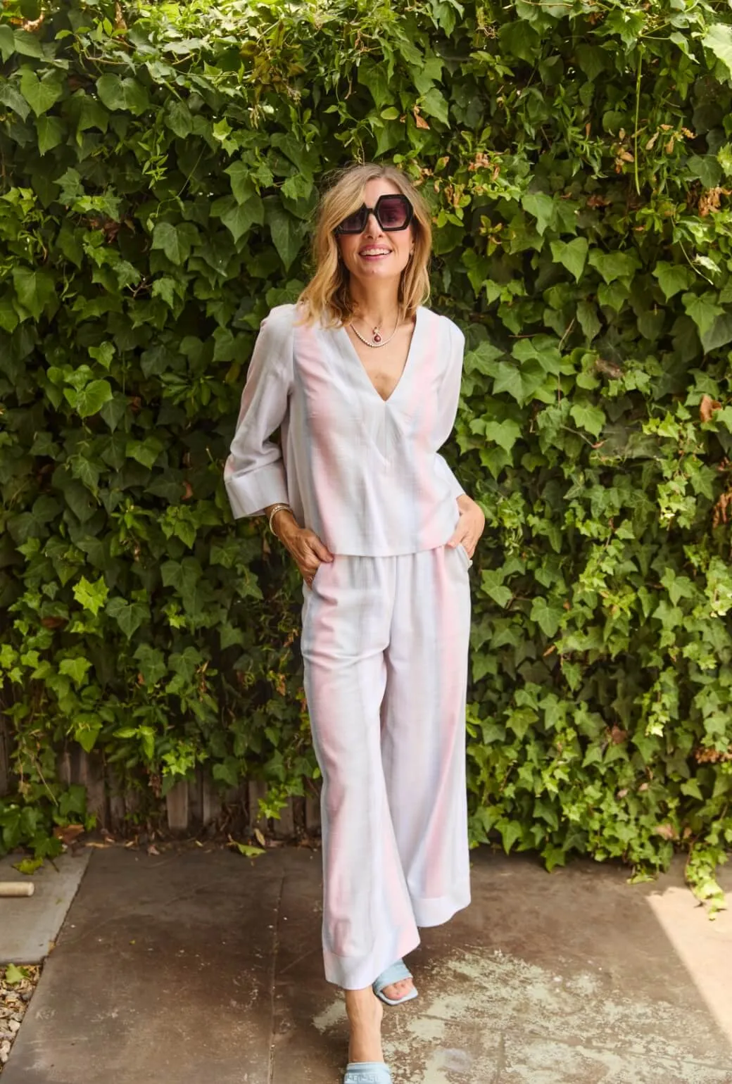 Comfort Control Workout Ready Wide Leg Trouser - Lake Stripe