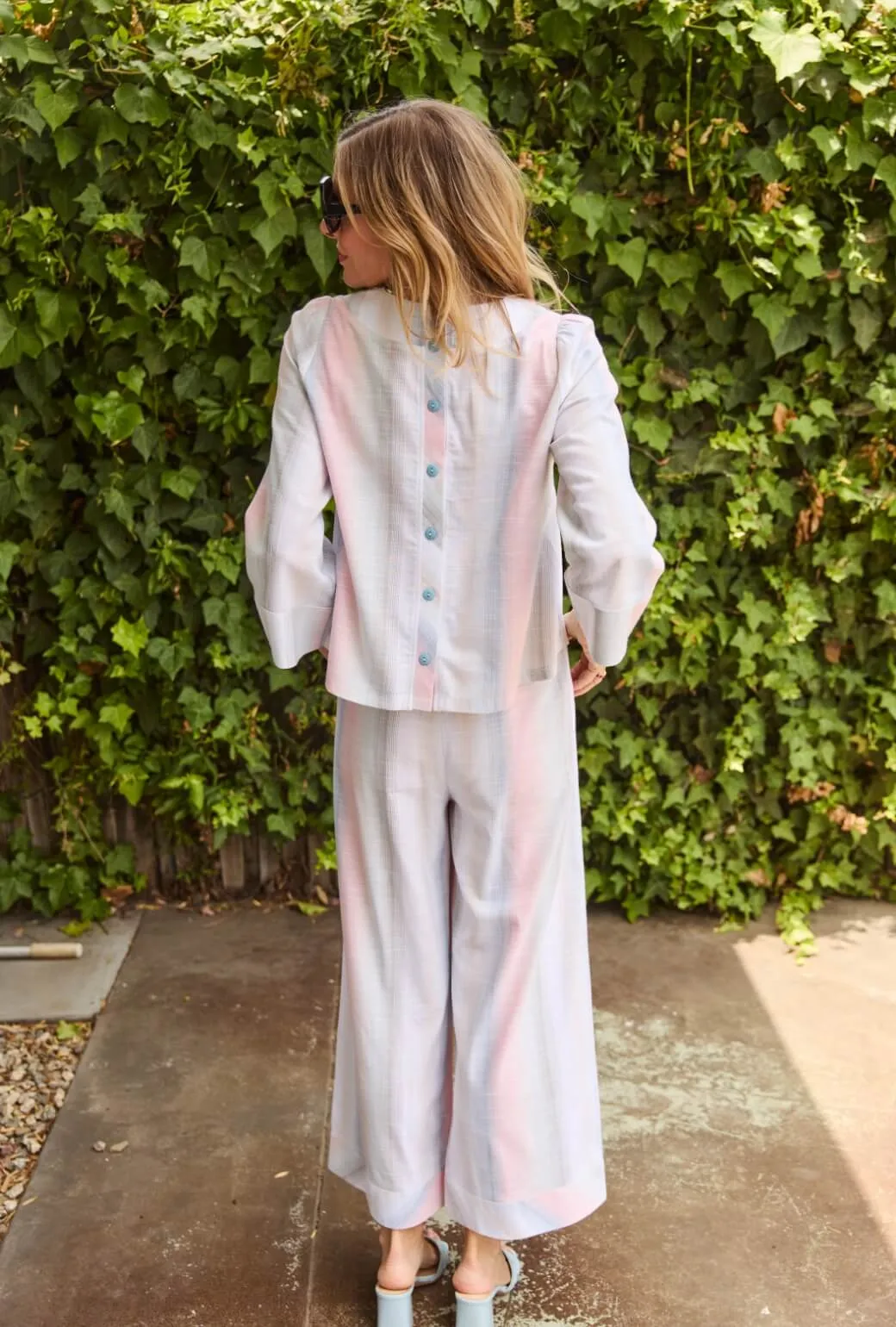 Wide Leg Trouser - Lake Stripe Quick Motion