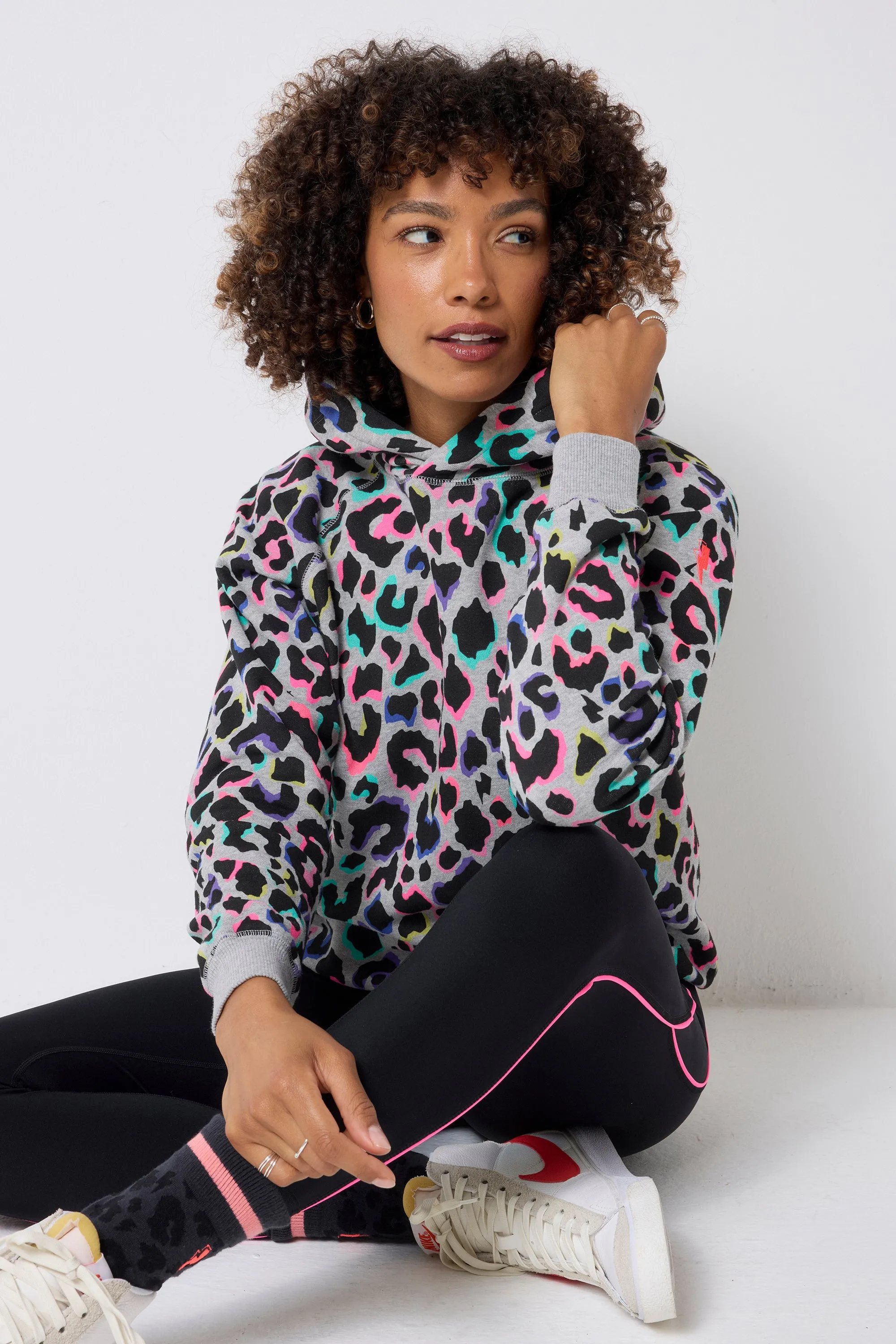 Soft Sense Minimal Design Light Grey with Rainbow Shadow Leopard Hoodie