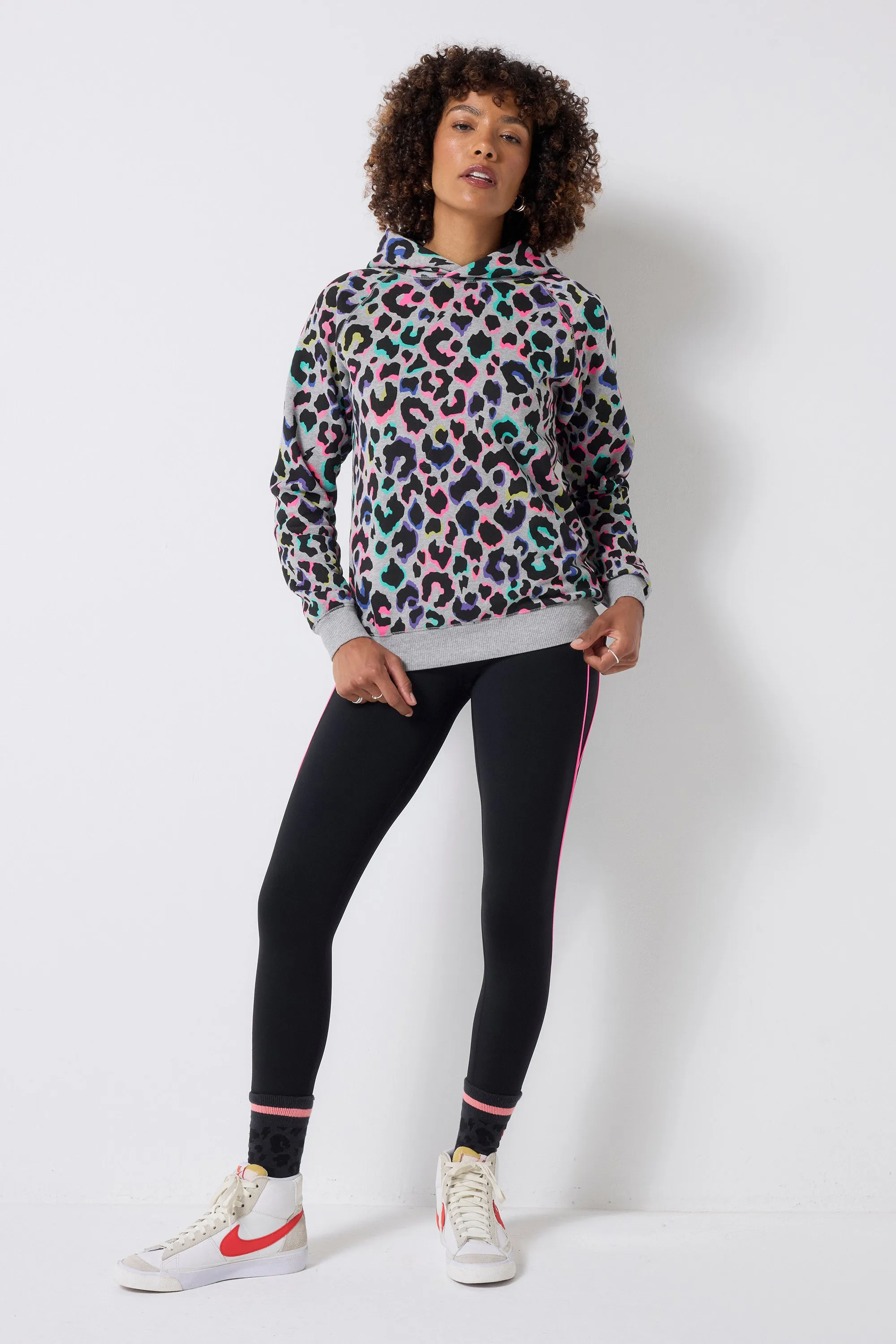 Light Grey with Rainbow Shadow Leopard Hoodie Leisure Apparel