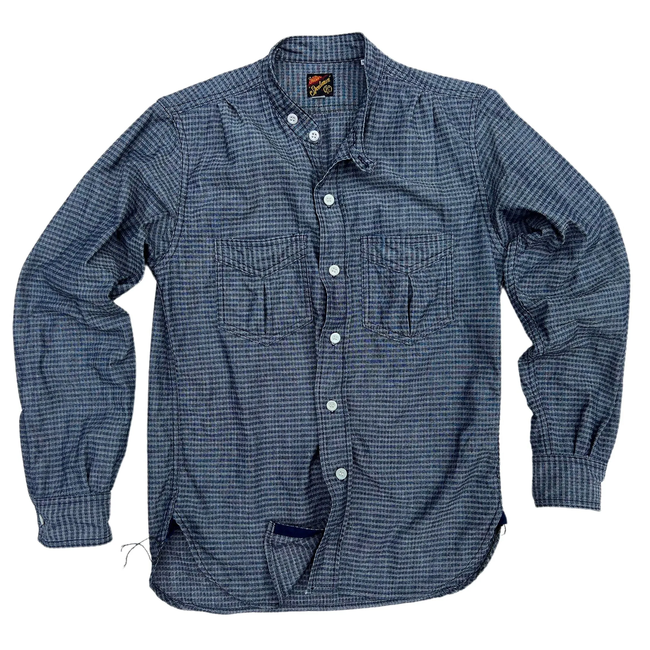 ??HOMESTEADER?? Shirt - Indigo Jacquard Hooded Option Coffee Run
