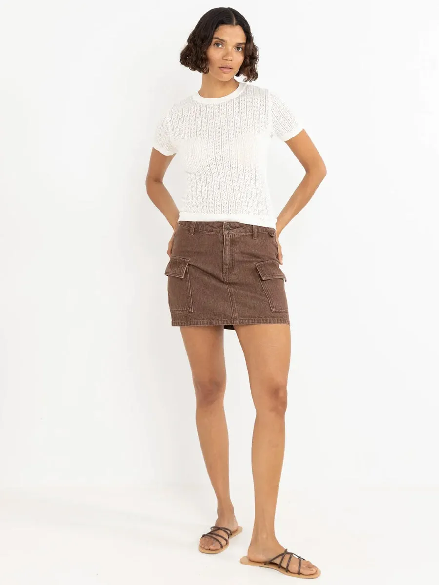 CARGO DENIM MINI SKIRT - DARK BROWN TearResistantMaterial