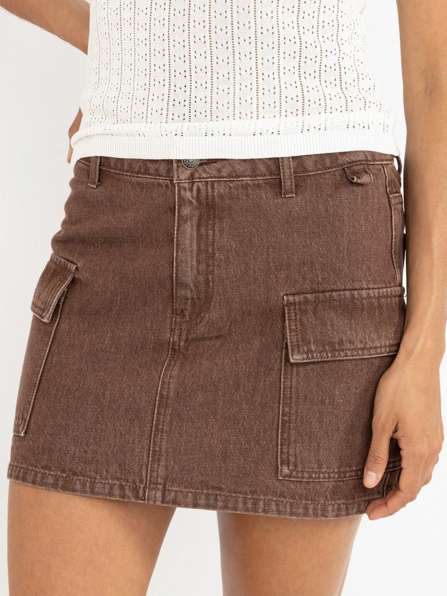 CARGO DENIM MINI SKIRT - DARK BROWN Flexible Layer