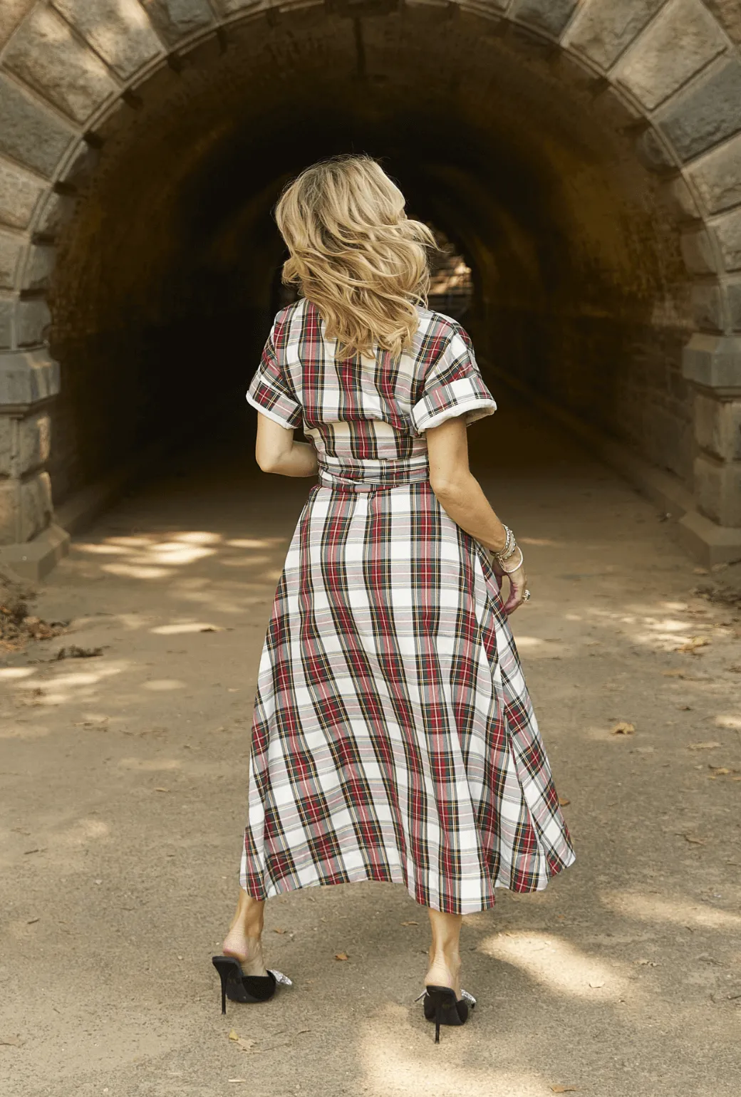The Donna Day Gown - Dress Stewart Plaid Sleek Silhouette
