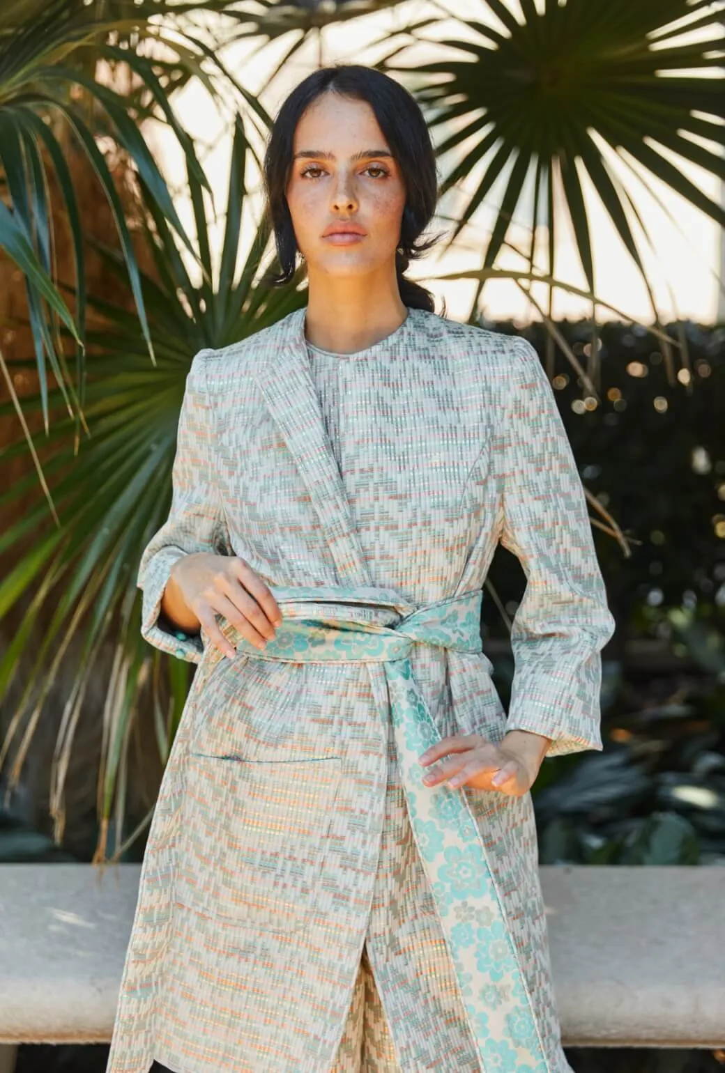 Walking Coat - Aqua Channels Brocade Snag Free Surface