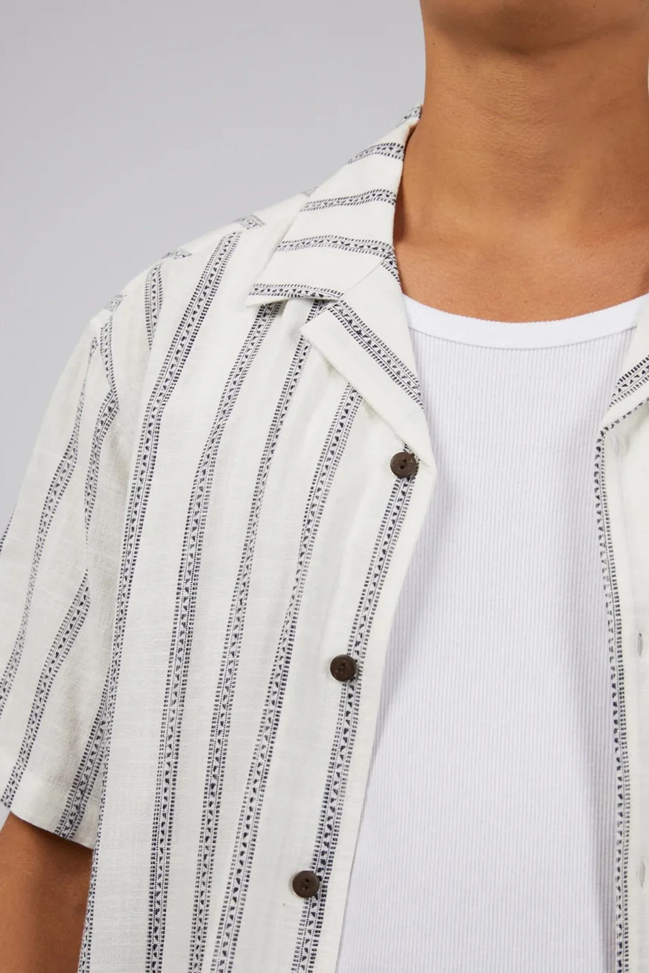 RibbedHemline SheerLayering Drifter Stripe Shirt White