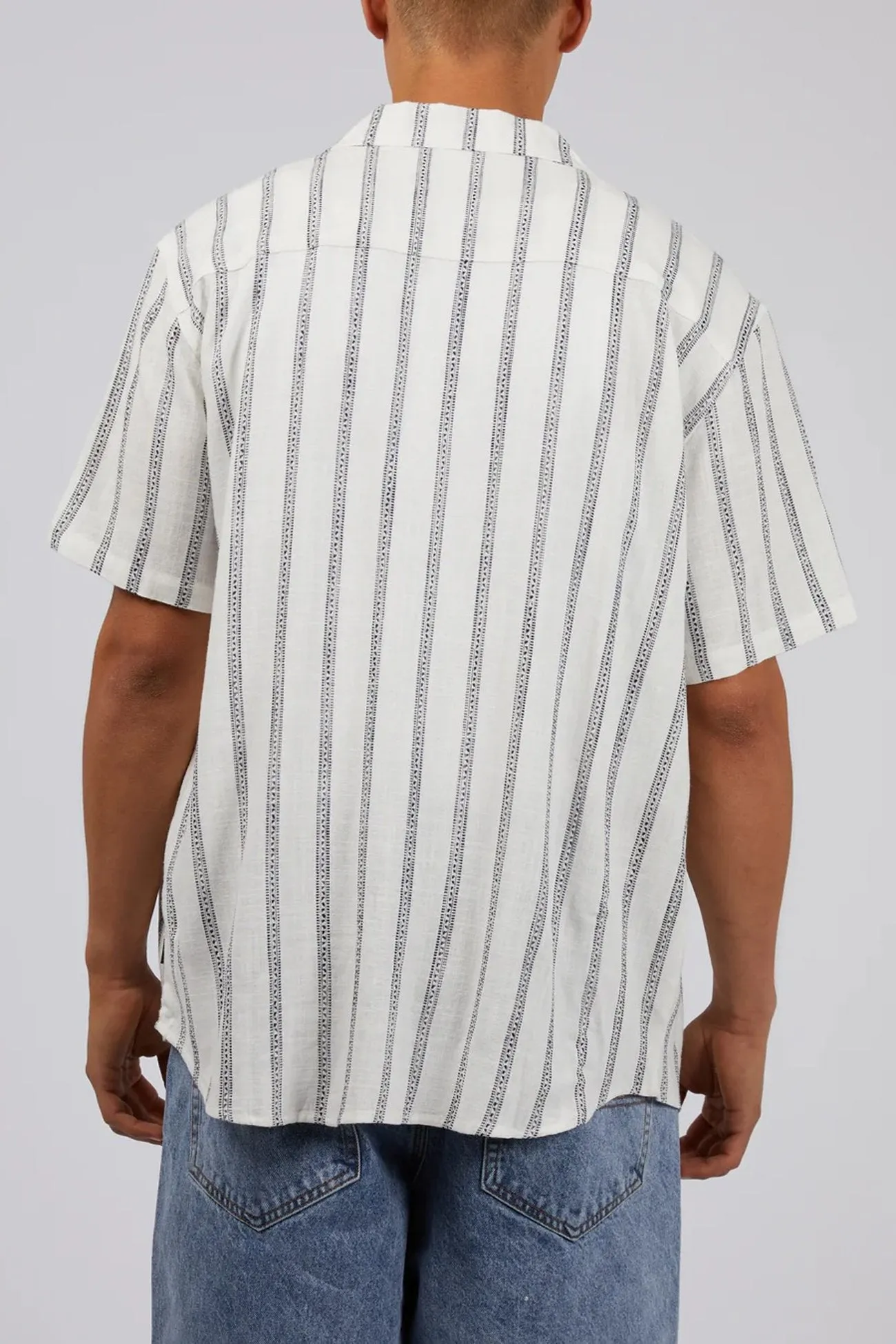 Drifter Stripe Shirt White RibbedNeckline