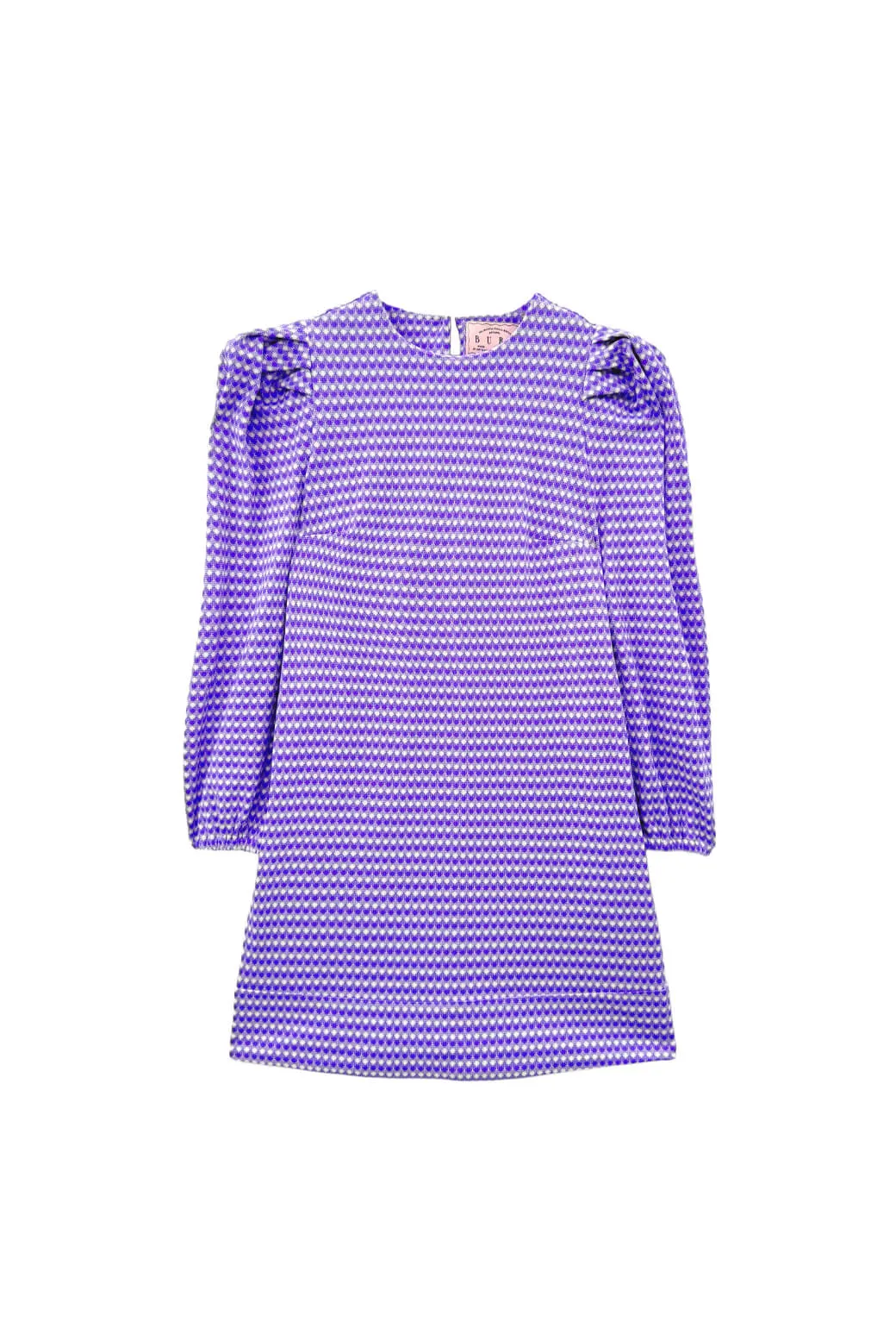 Puff Sleeve Pullover Dress - Purple Gingham Knit Matte-finish