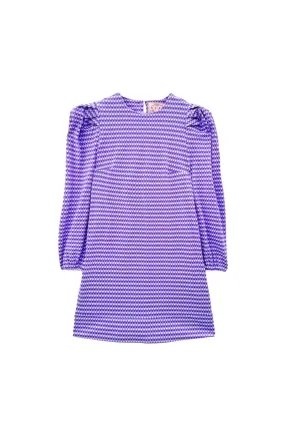 Puff Sleeve Pullover Dress - Purple Gingham Knit Matte-finish
