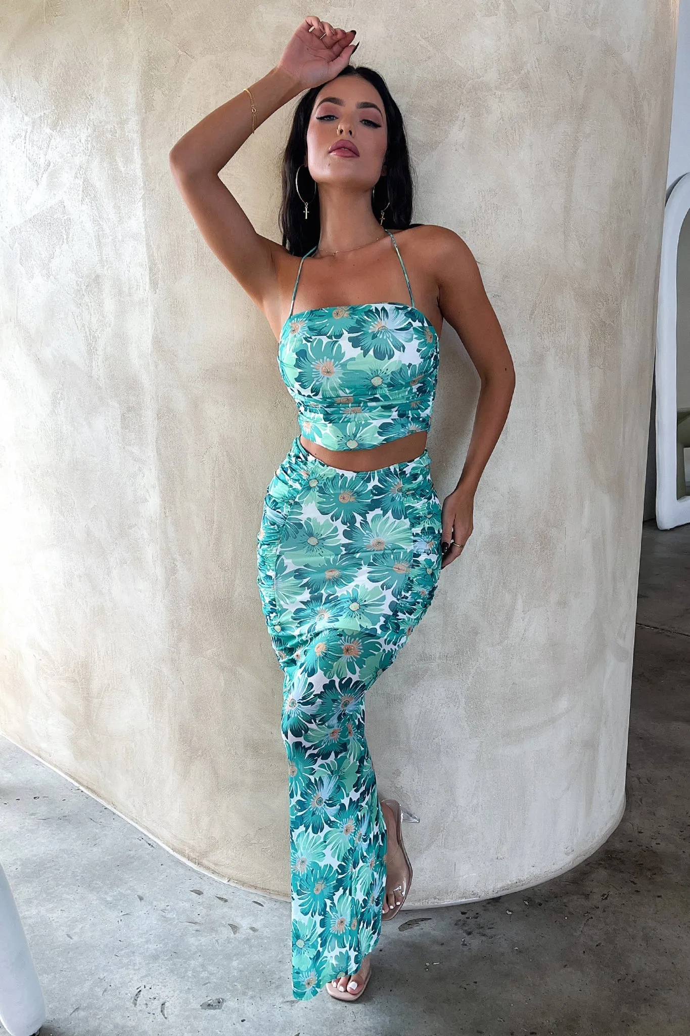 Zari Skirt - Green Floral Performance Fashion