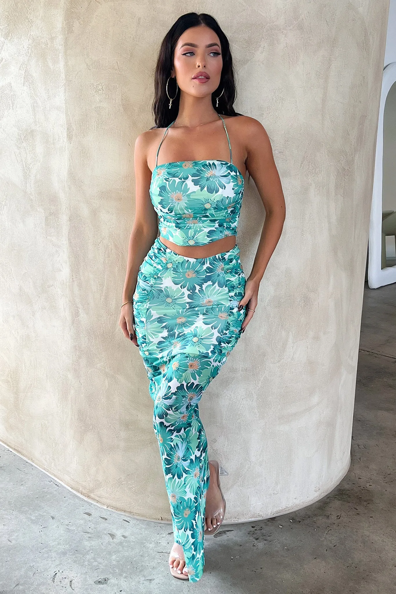 Zari Skirt - Green Floral Delicate Texture Influencer Style